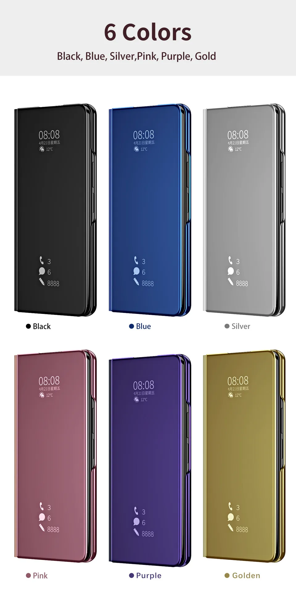 Samsung Fold7 phone case, smart mirror finish, Fold6 foldable screen protective case, W25 flip leather case, drop-proof and suitable.