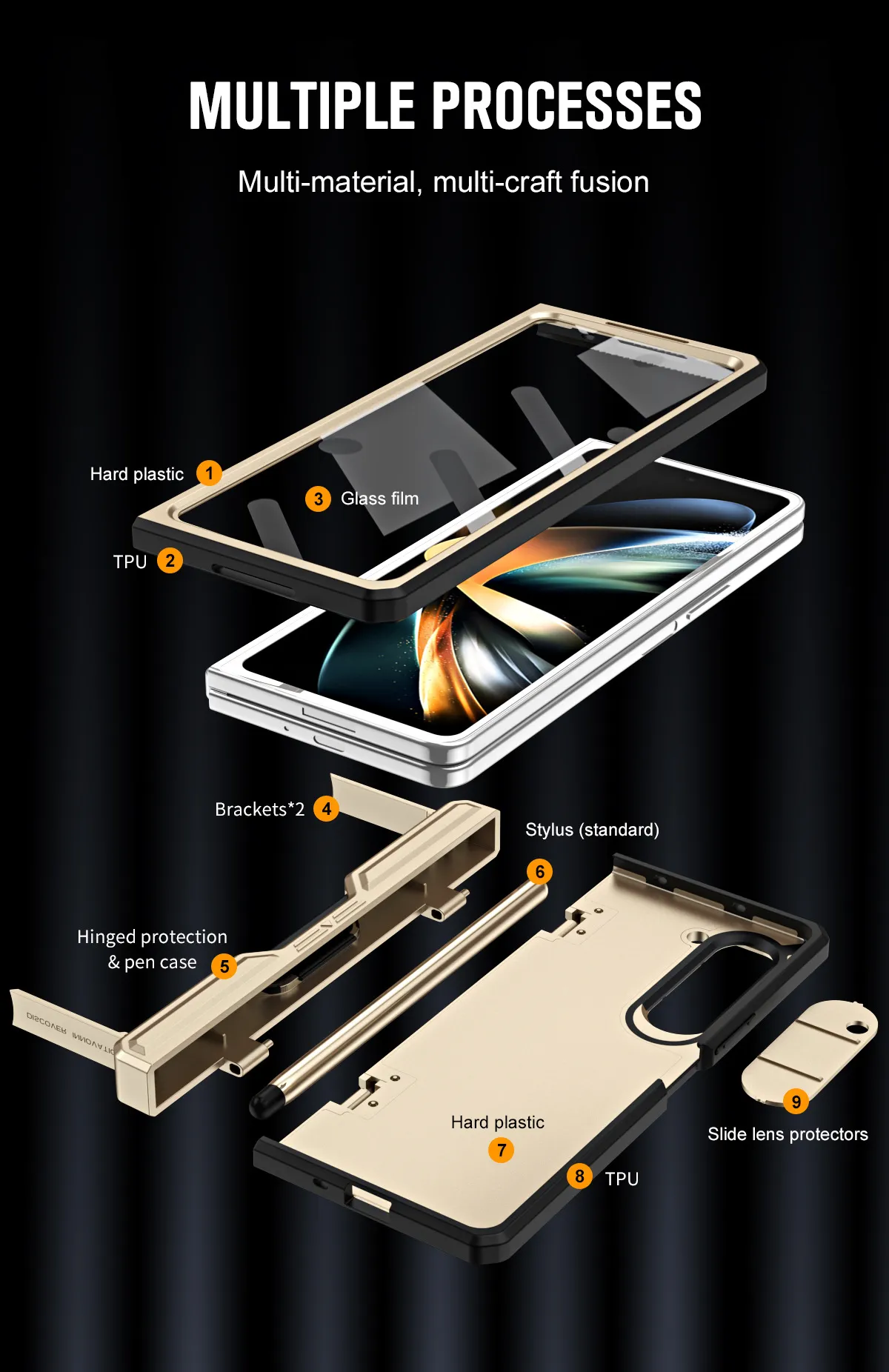 Compatible with Samsung Zfold 6 phone case, Zfold 5 folding protective case, Transformer steel hinge, full coverage shockproof case, 5G.