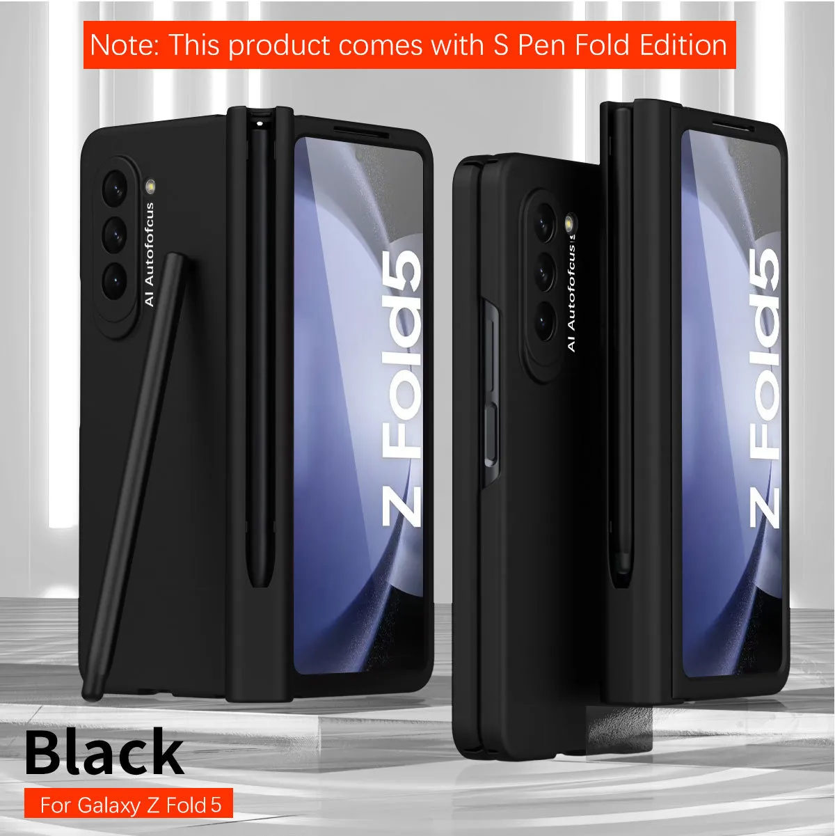 Compatible with Samsung Zfold 5 phone case with stylus slot, FOLD4 ultra-thin fold 3 solid color full-coverage protective case, stylus pen.
