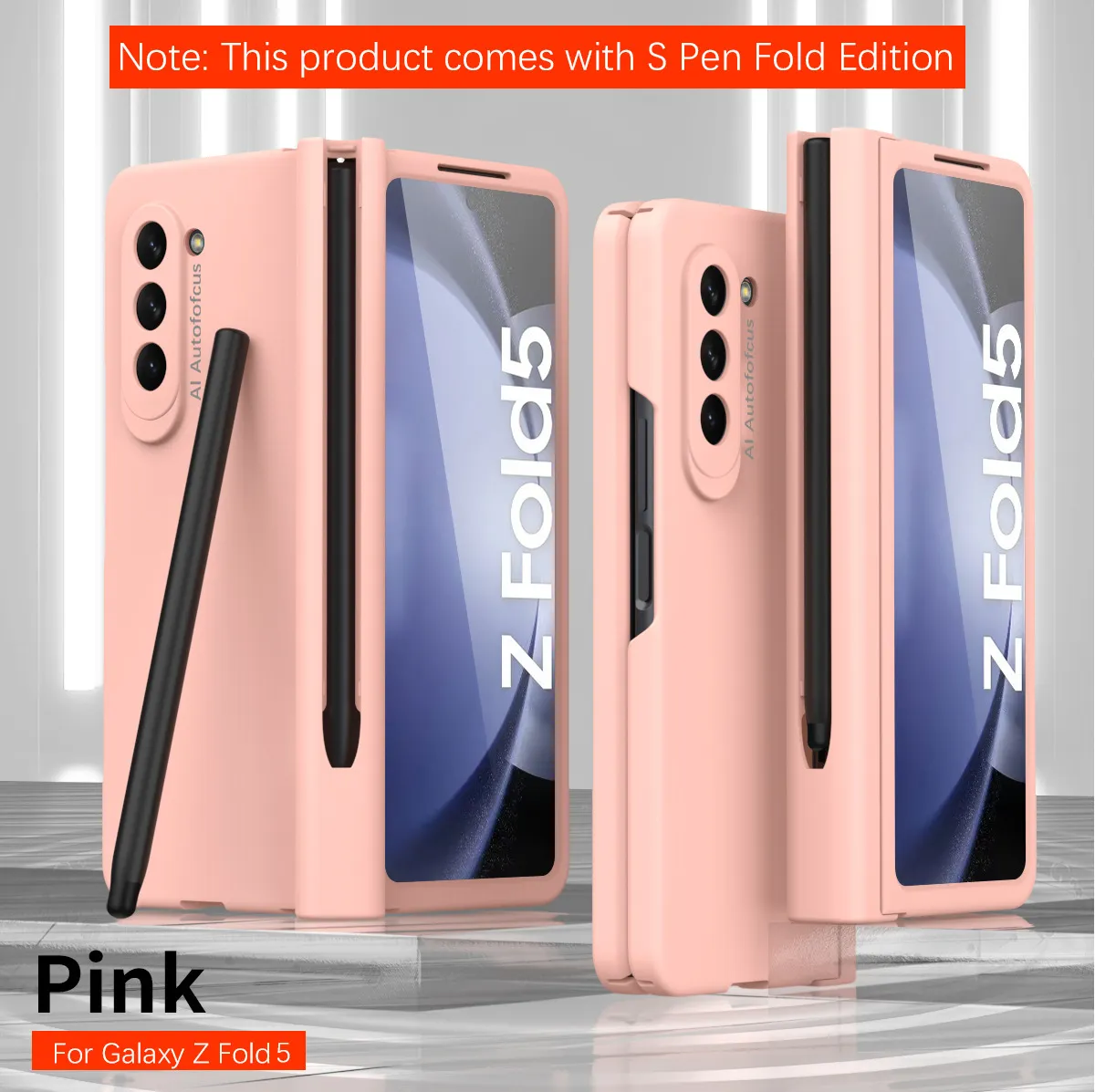 Compatible with Samsung Zfold 5 phone case with stylus slot, FOLD4 ultra-thin fold 3 solid color full-coverage protective case, stylus pen.