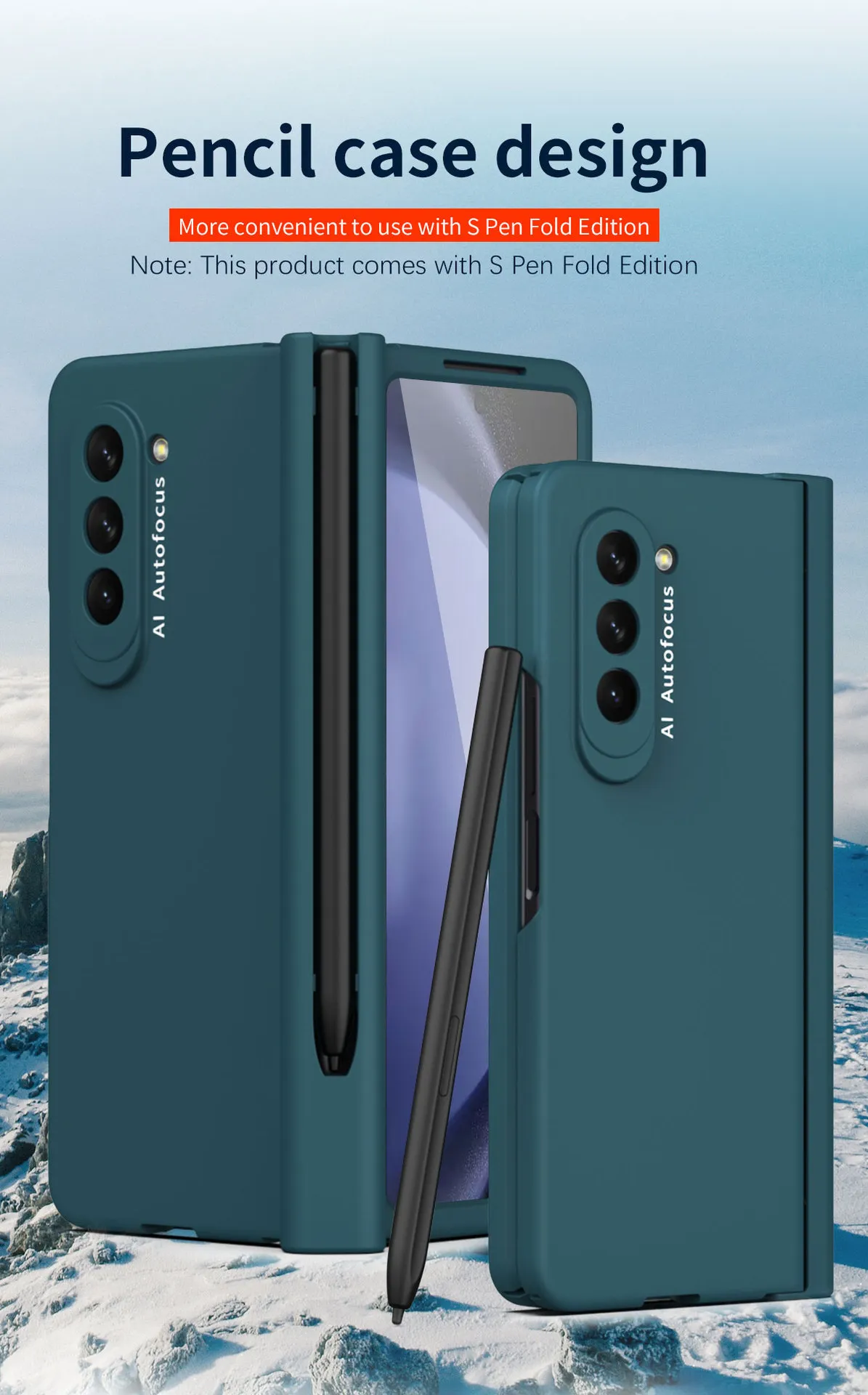 Compatible with Samsung Zfold 5 phone case with stylus slot, FOLD4 ultra-thin fold 3 solid color full-coverage protective case, stylus pen.