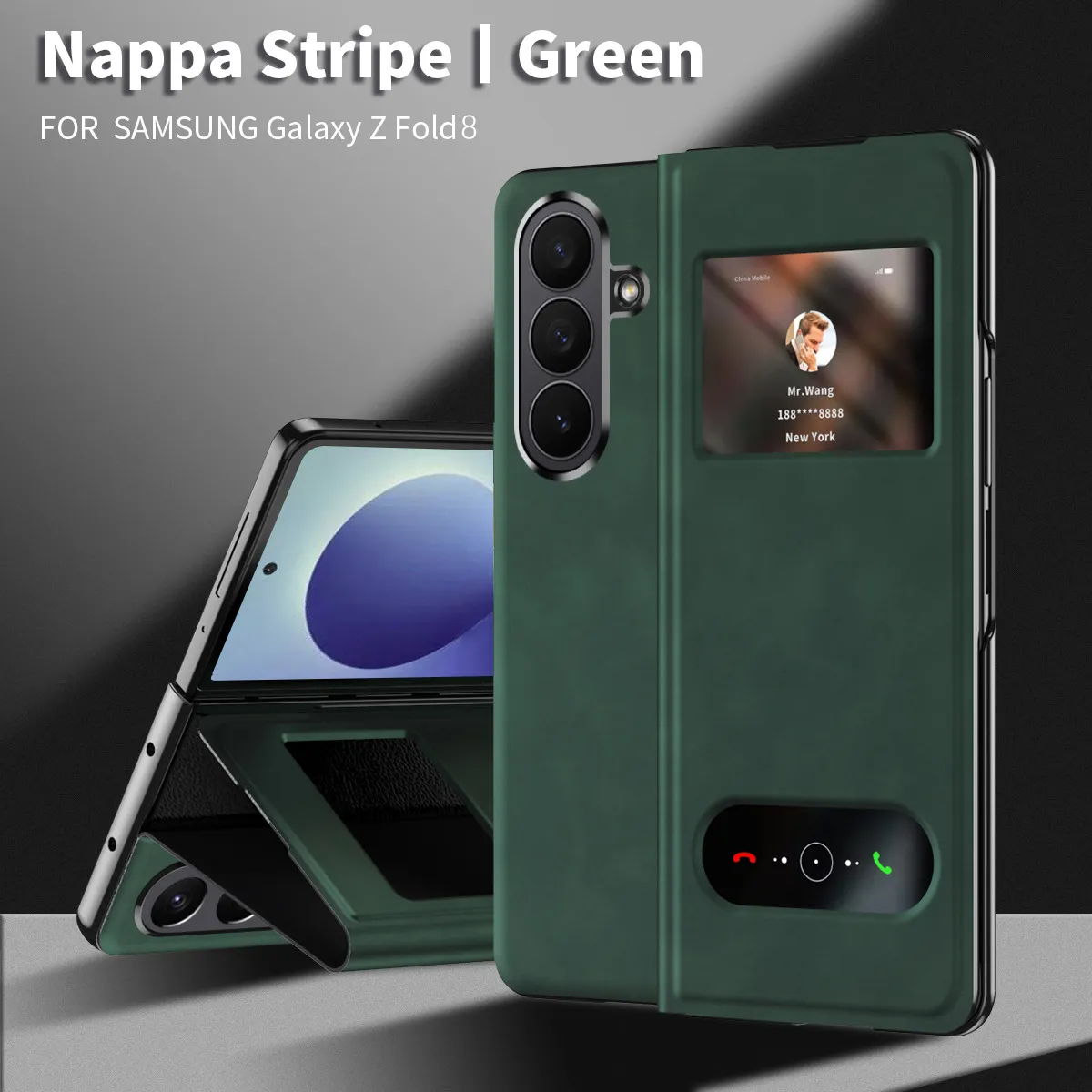 Compatible Samsung ZFold 8 Ultra phone case, FOLD8 folding protective case, vegan leather business full-coverage shockproof case