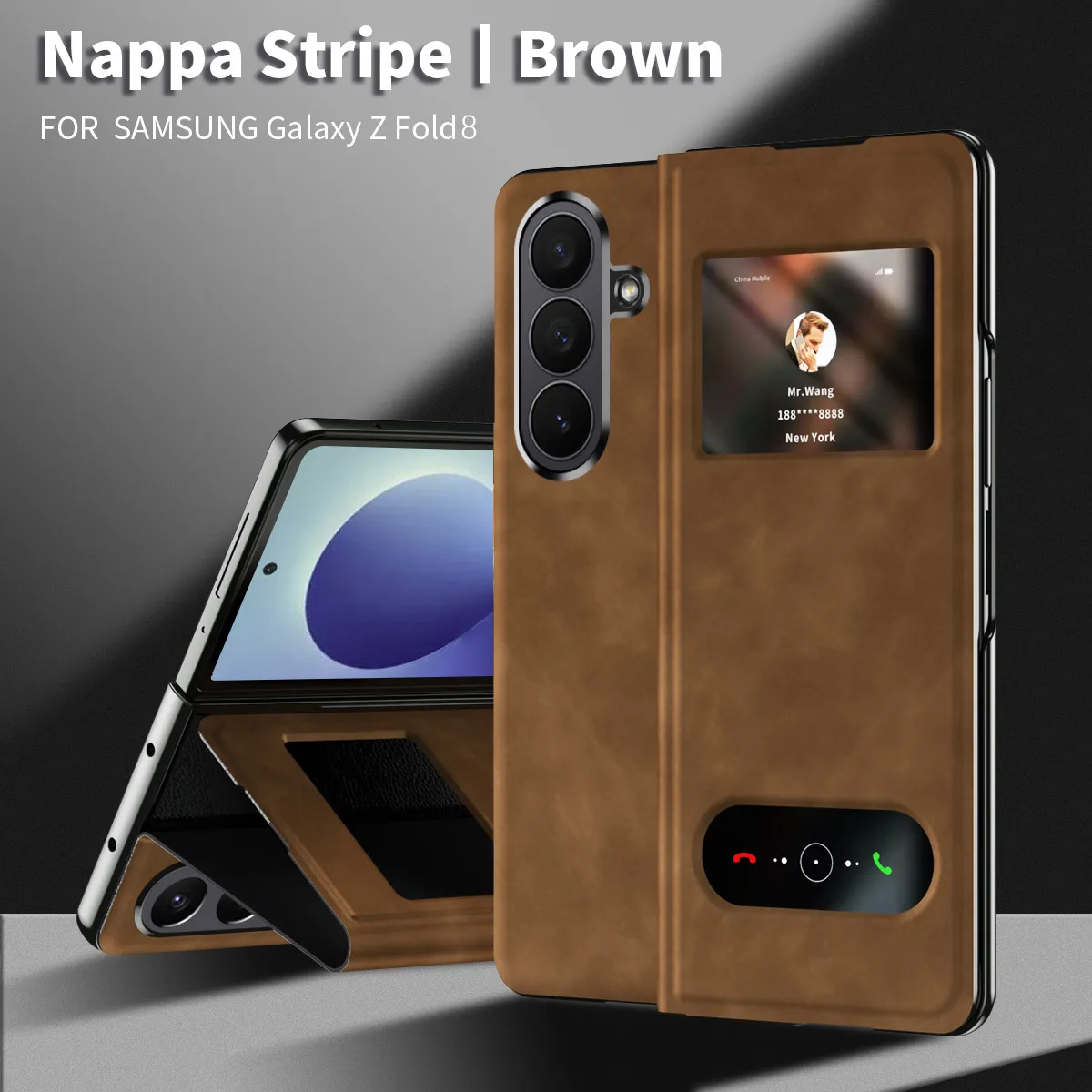 Compatible Samsung ZFold 8 Ultra phone case, FOLD8 folding protective case, vegan leather business full-coverage shockproof case
