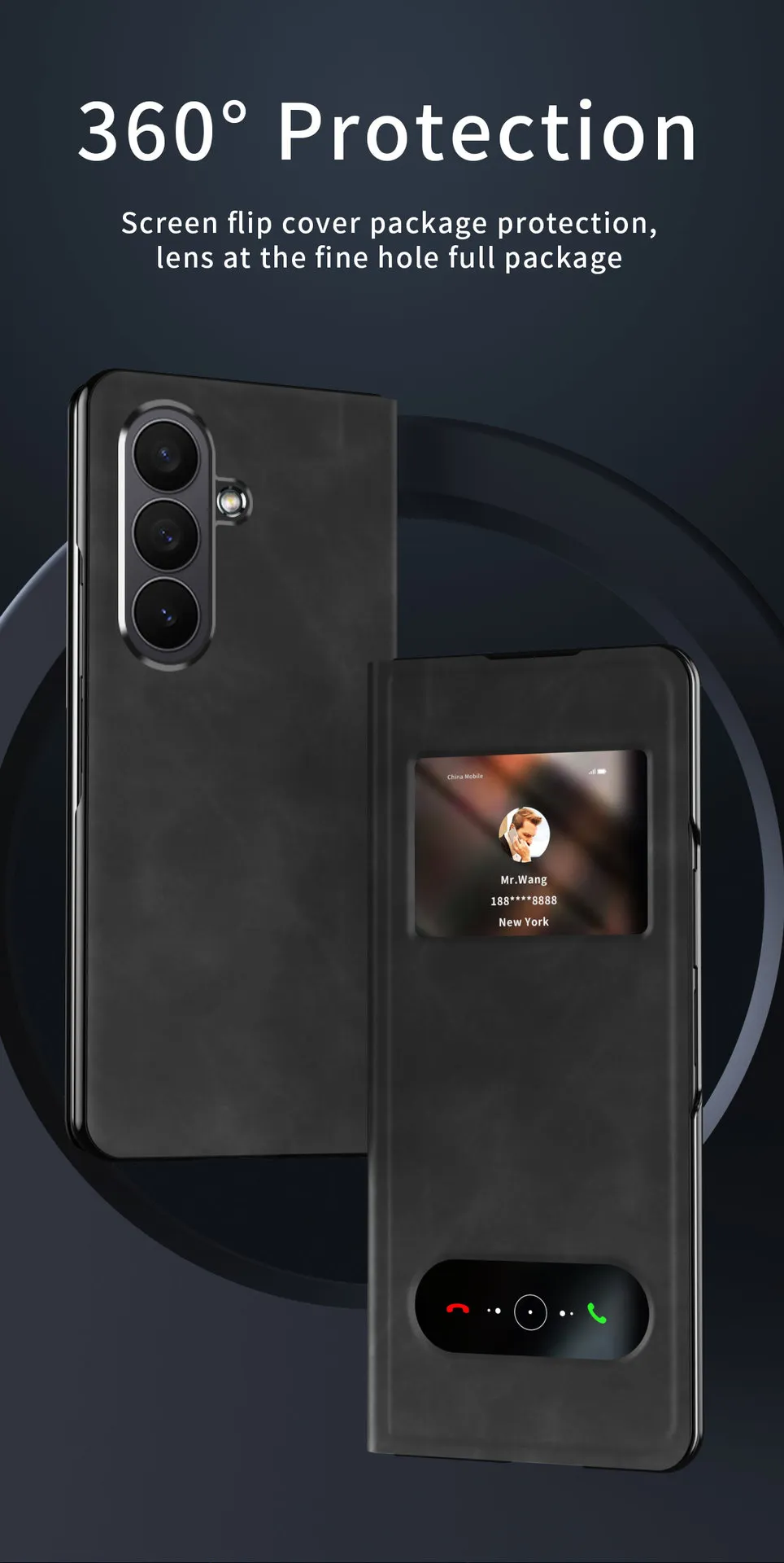 Compatible Samsung ZFold 8 Ultra phone case, FOLD8 folding protective case, vegan leather business full-coverage shockproof case