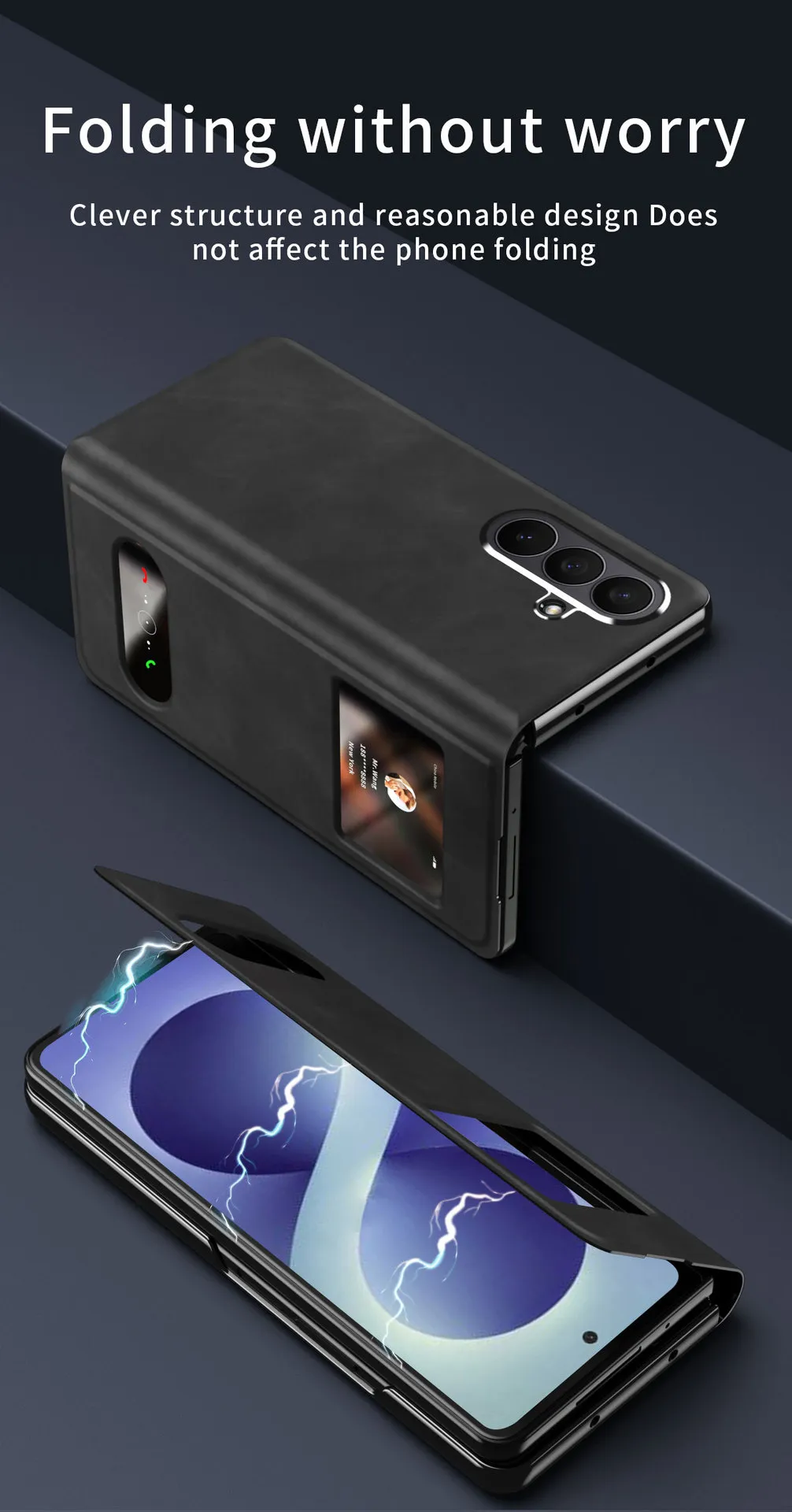 Compatible Samsung ZFold 8 Ultra phone case, FOLD8 folding protective case, vegan leather business full-coverage shockproof case