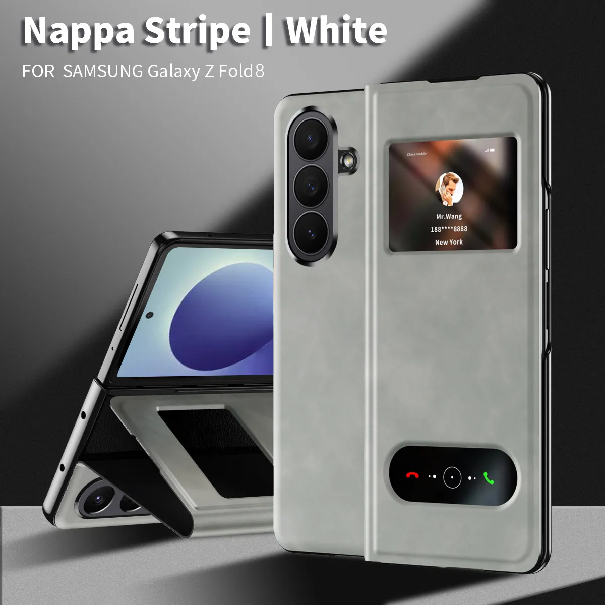 Compatible Samsung ZFold 8 Ultra phone case, FOLD8 folding protective case, vegan leather business full-coverage shockproof case
