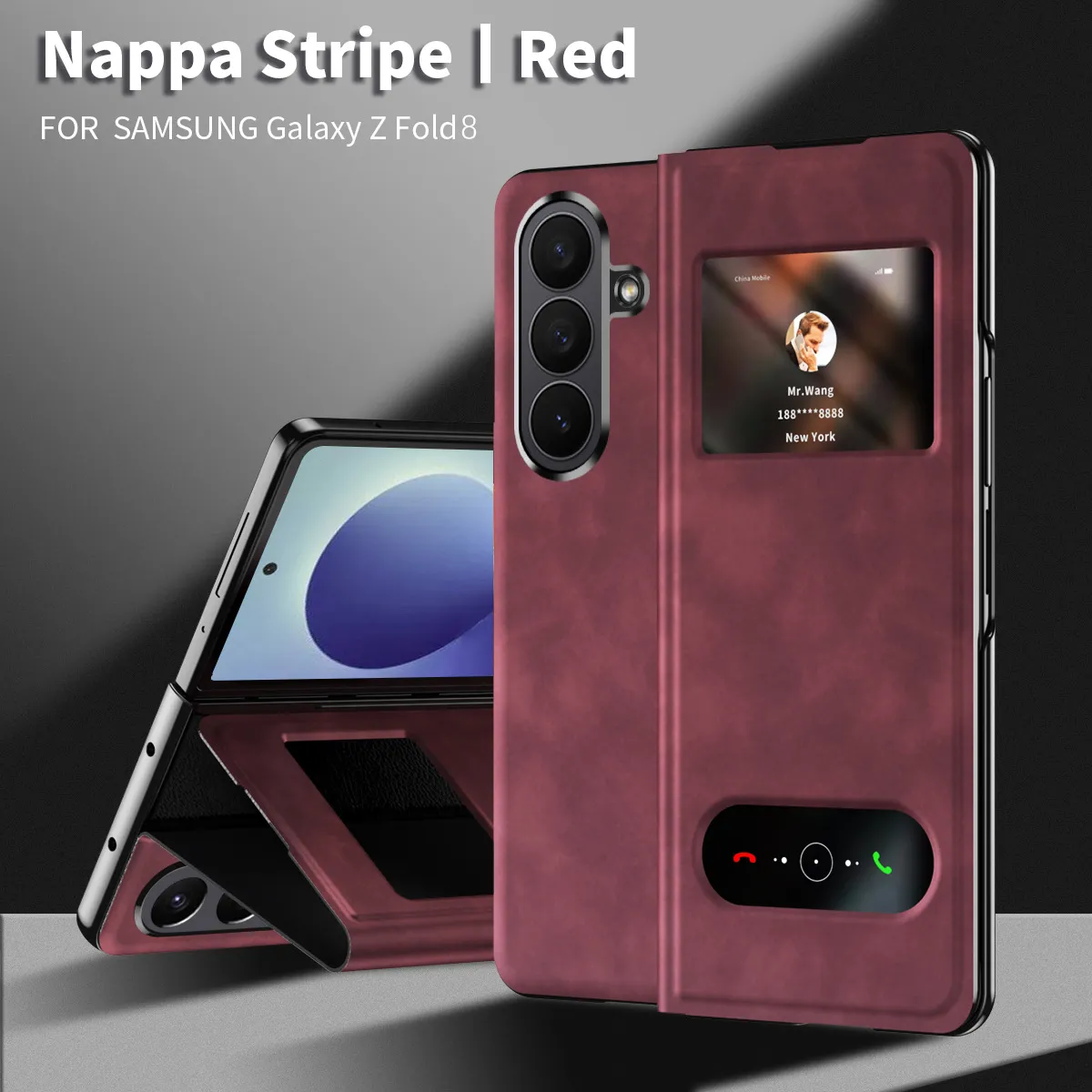 Compatible Samsung ZFold 8 Ultra phone case, FOLD8 folding protective case, vegan leather business full-coverage shockproof case