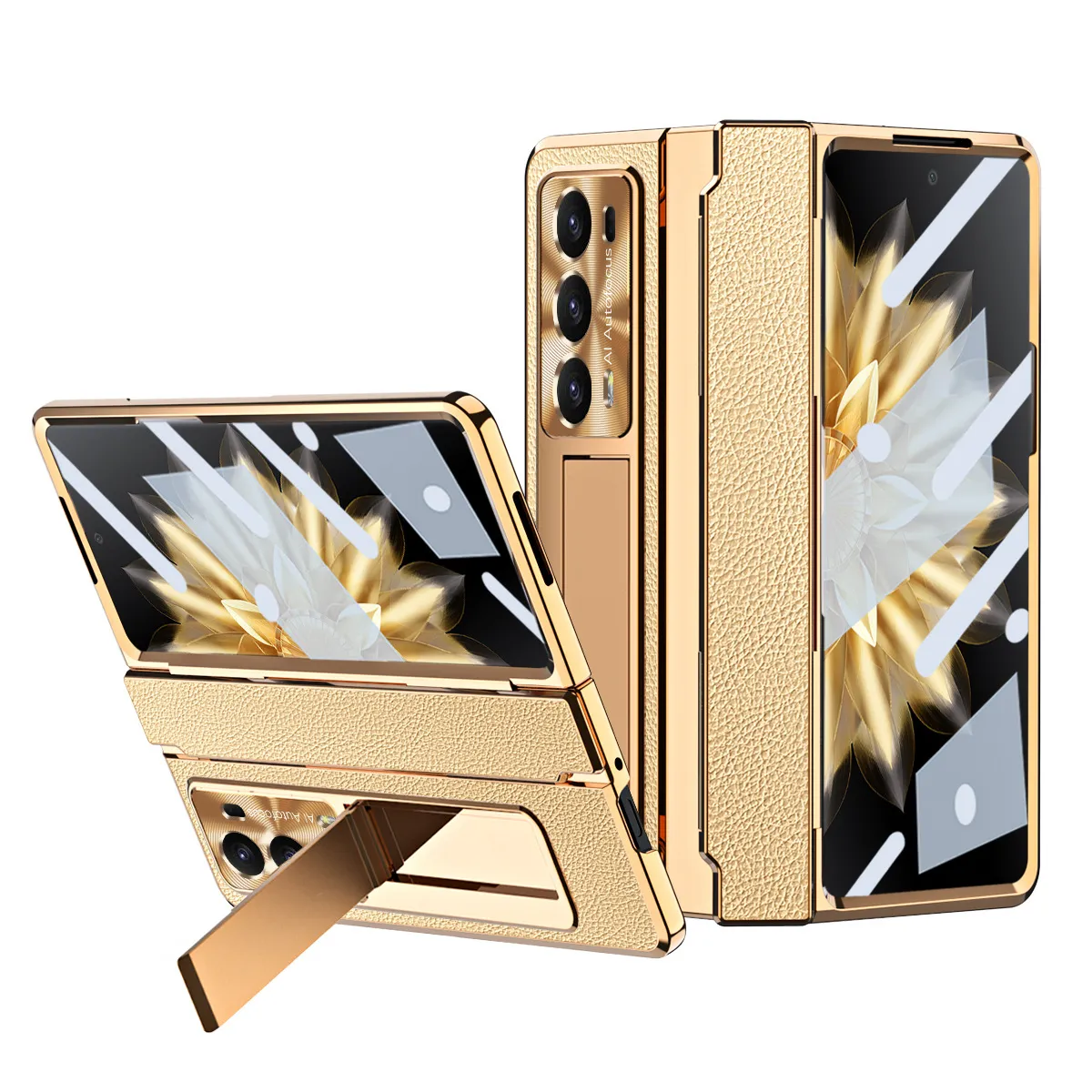 Honor MagicV2 phone case with lychee texture, ultra-thin folding screen, flat hinge, full-coverage drop-proof protective case.