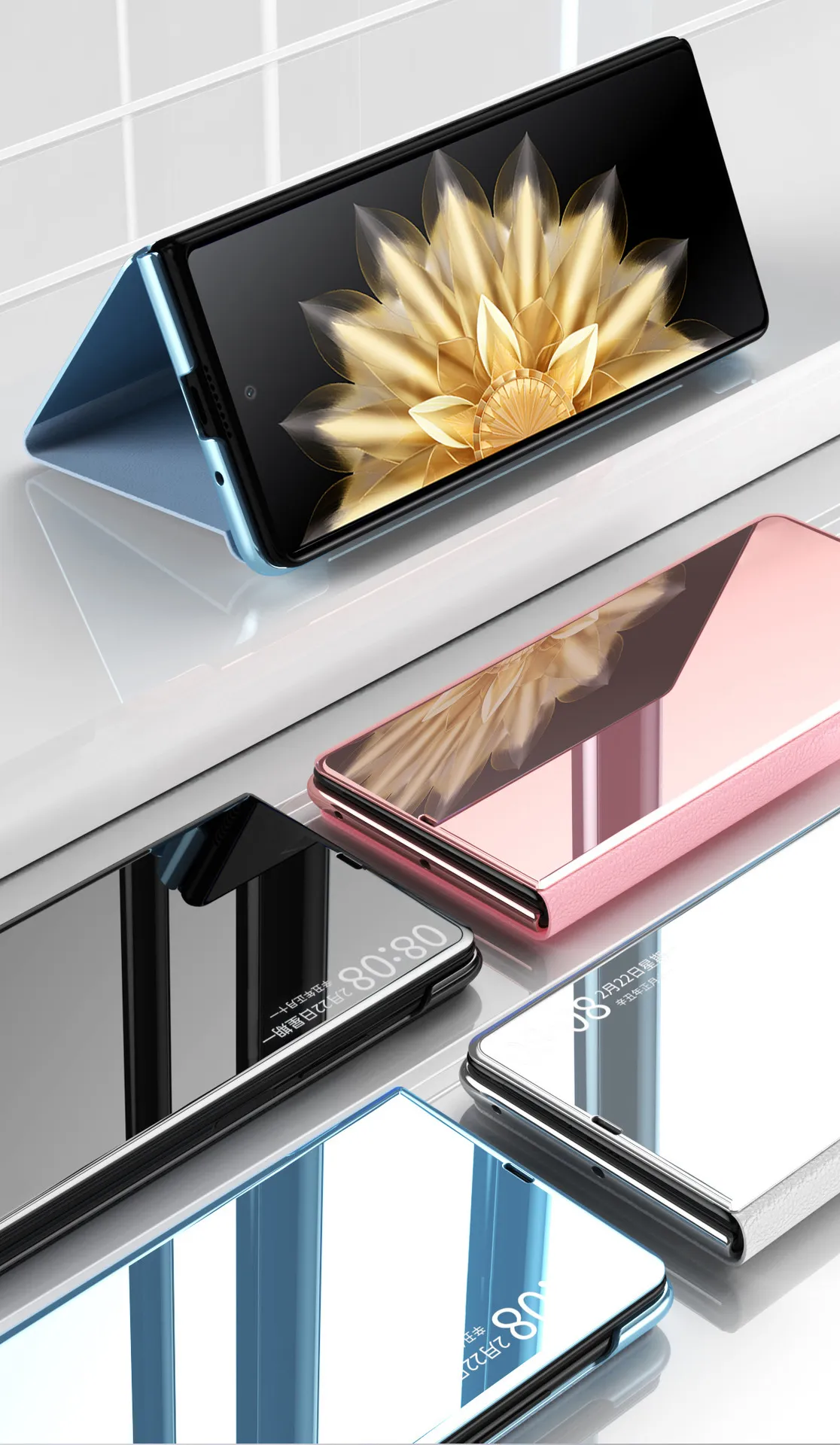 Honor MagicV2 Phone Case, MagicV2 Mirror Leather Case, Smart Stand, Full Coverage, Drop-Proof Protective Case