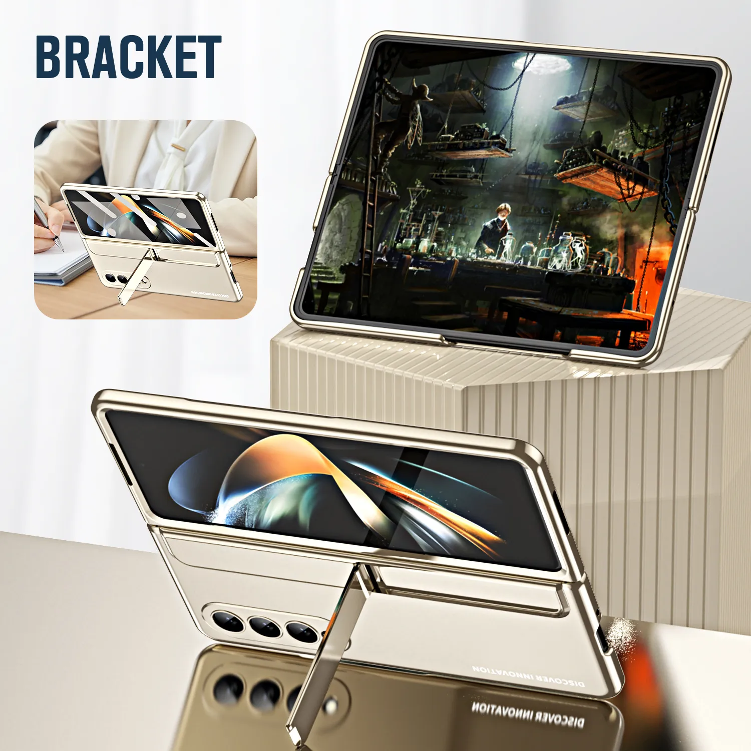 Compatible with Samsung Fold 5 phone case, FOLD4 foldable screen pen slot stand, full hinge bag, drop-proof protective case.