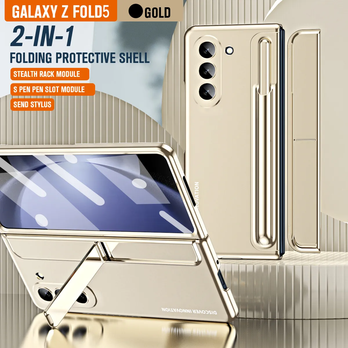 Compatible with Samsung Fold 5 phone case, FOLD4 foldable screen pen slot stand, full hinge bag, drop-proof protective case.