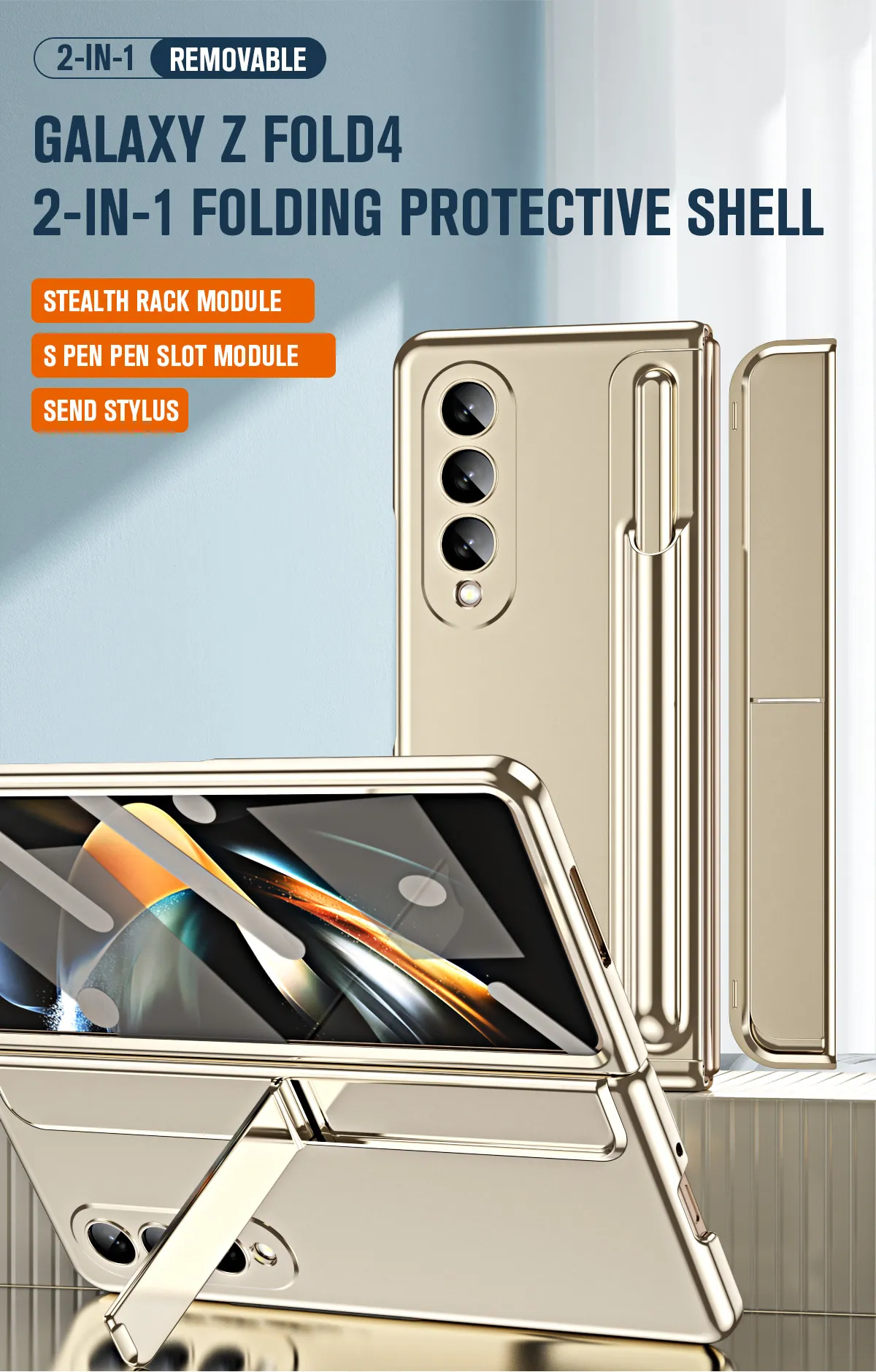 Compatible with Samsung Fold 5 phone case, FOLD4 foldable screen pen slot stand, full hinge bag, drop-proof protective case.