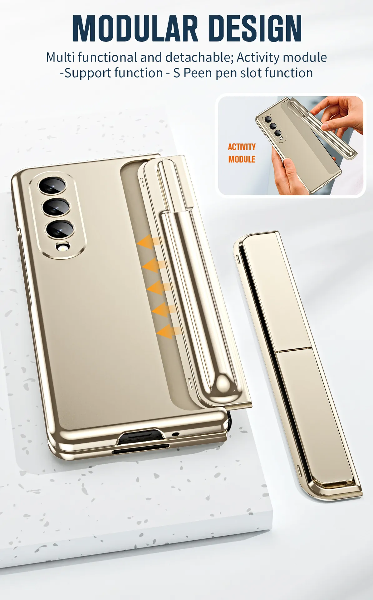 Compatible with Samsung Fold 5 phone case, FOLD4 foldable screen pen slot stand, full hinge bag, drop-proof protective case.
