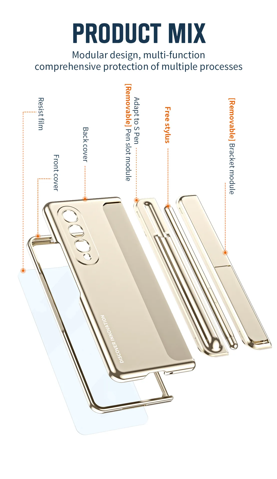 Compatible with Samsung Fold 5 phone case, FOLD4 foldable screen pen slot stand, full hinge bag, drop-proof protective case.