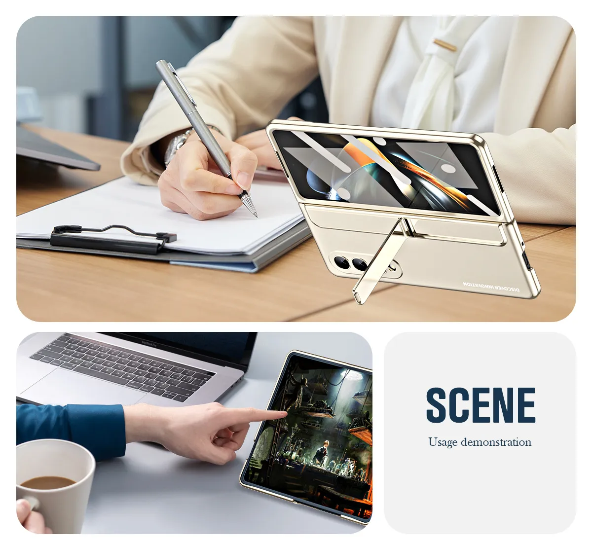Compatible with Samsung Fold 5 phone case, FOLD4 foldable screen pen slot stand, full hinge bag, drop-proof protective case.