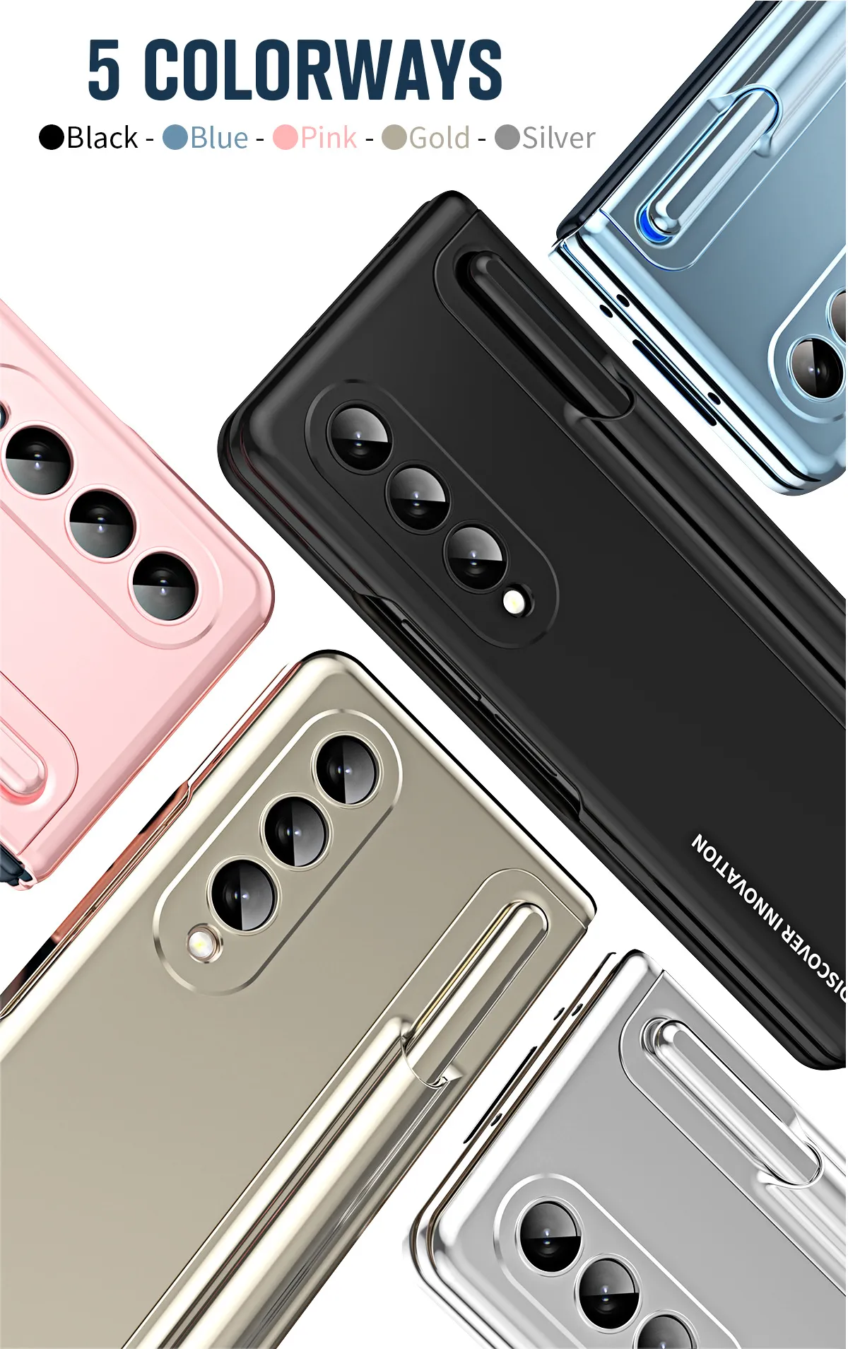 Compatible with Samsung Fold 5 phone case, FOLD4 foldable screen pen slot stand, full hinge bag, drop-proof protective case.