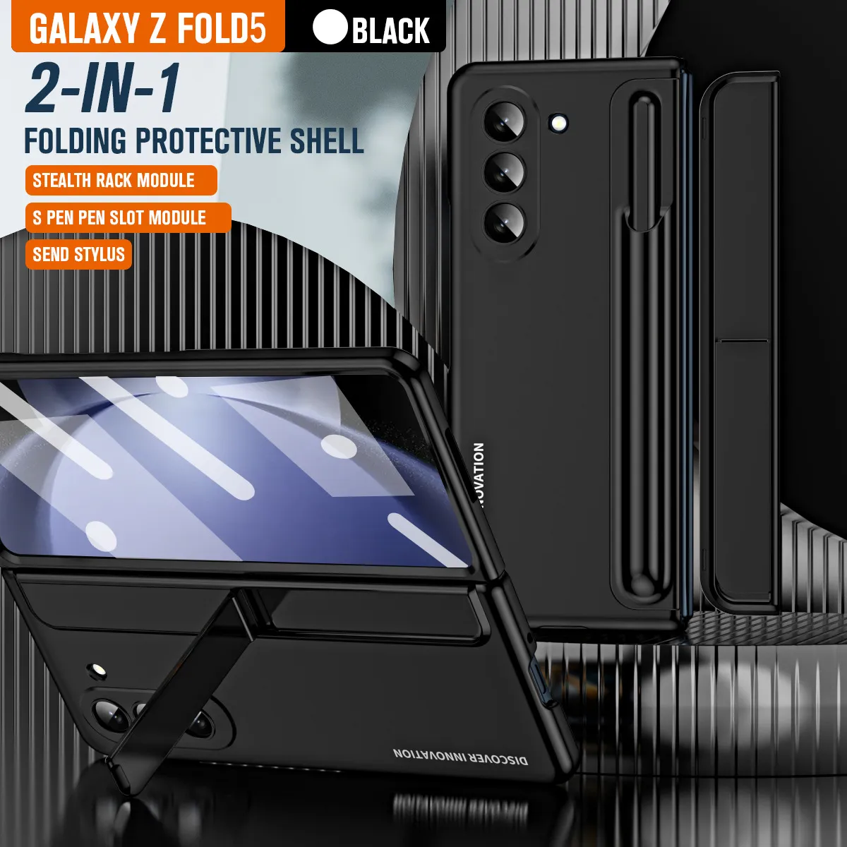 Compatible with Samsung Fold 5 phone case, FOLD4 foldable screen pen slot stand, full hinge bag, drop-proof protective case.