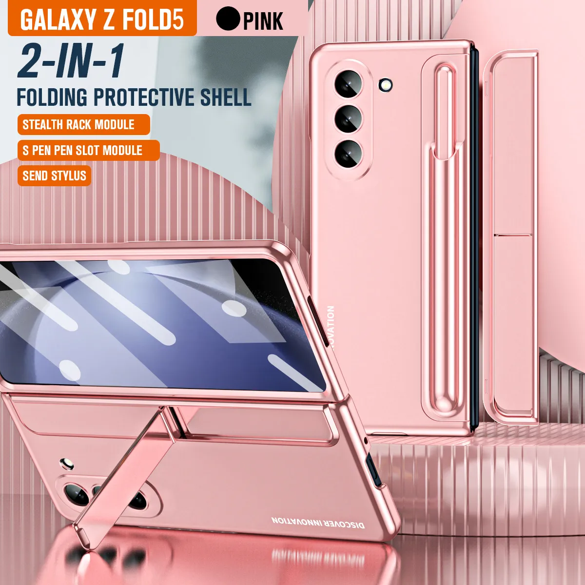 Compatible with Samsung Fold 5 phone case, FOLD4 foldable screen pen slot stand, full hinge bag, drop-proof protective case.