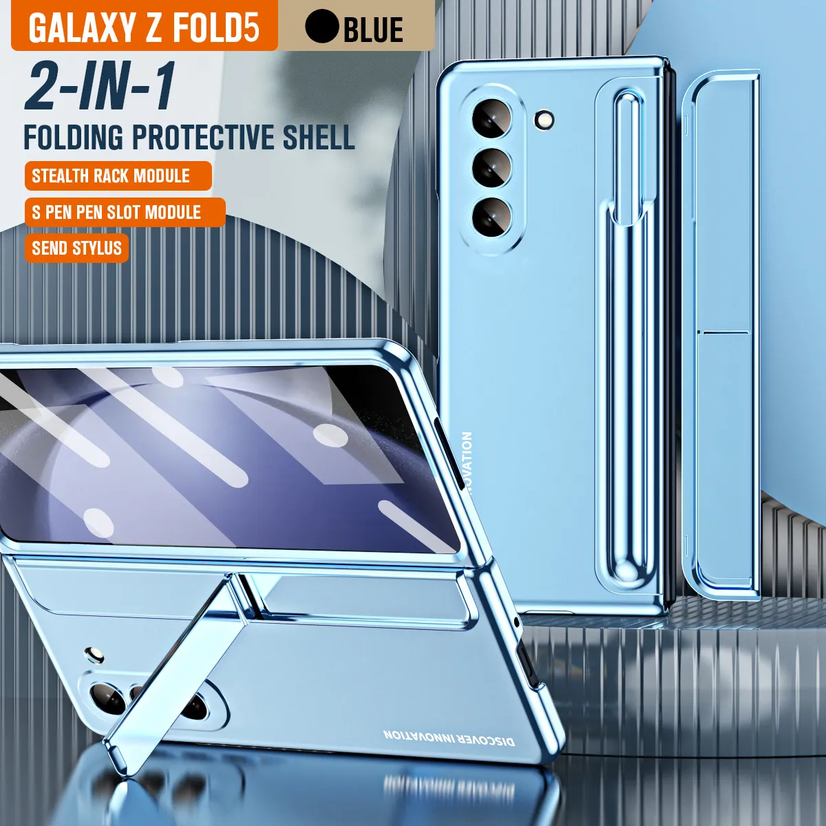 Compatible with Samsung Fold 5 phone case, FOLD4 foldable screen pen slot stand, full hinge bag, drop-proof protective case.