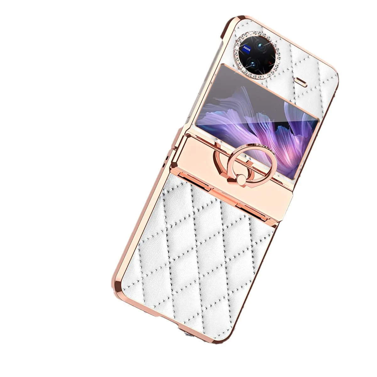 Compatible with vivo Xflip phone case, XFLIP foldable screen, Chanel-style design, rhinestone hinge, 5G full-coverage anti-drop leather case