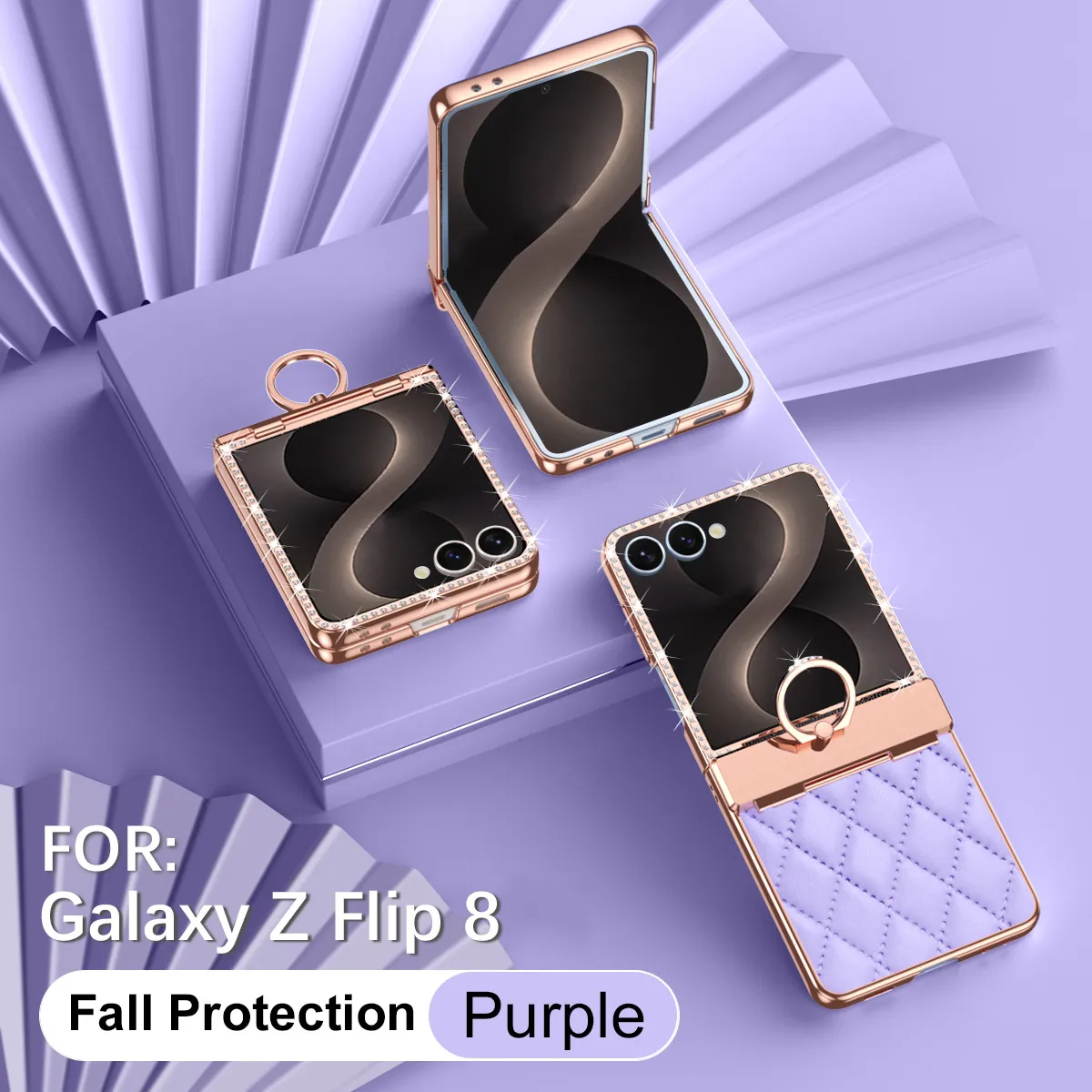 Compatible with Samsung ZFlip 8 phone case, ZFLIP 7 foldable screen diamond-patterned hinge full-coverage drop-proof protective case