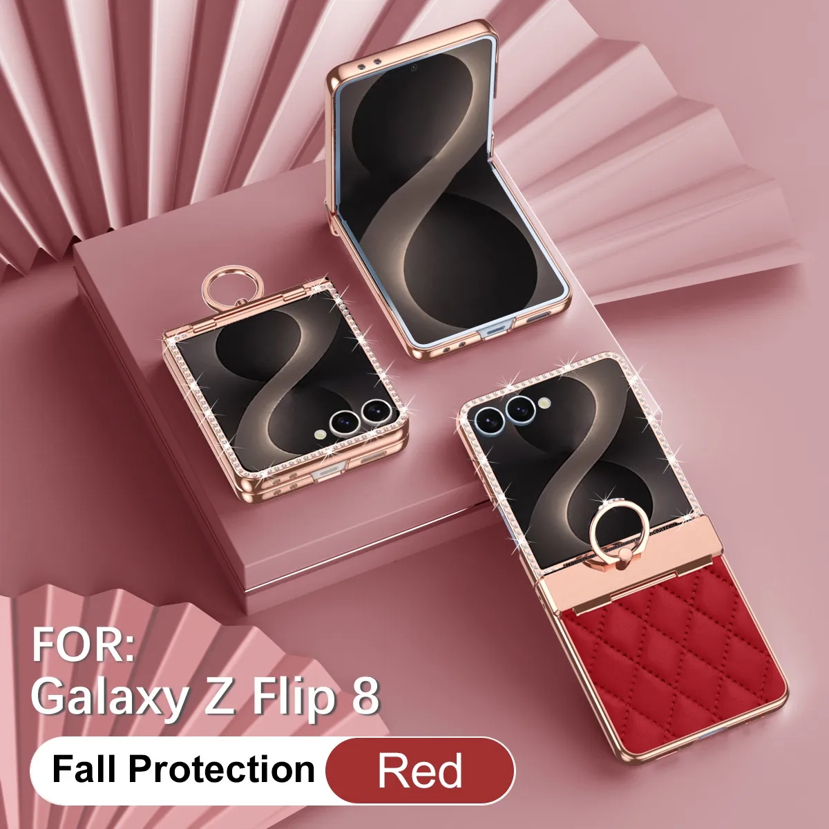 Compatible with Samsung ZFlip 8 phone case, ZFLIP 7 foldable screen diamond-patterned hinge full-coverage drop-proof protective case