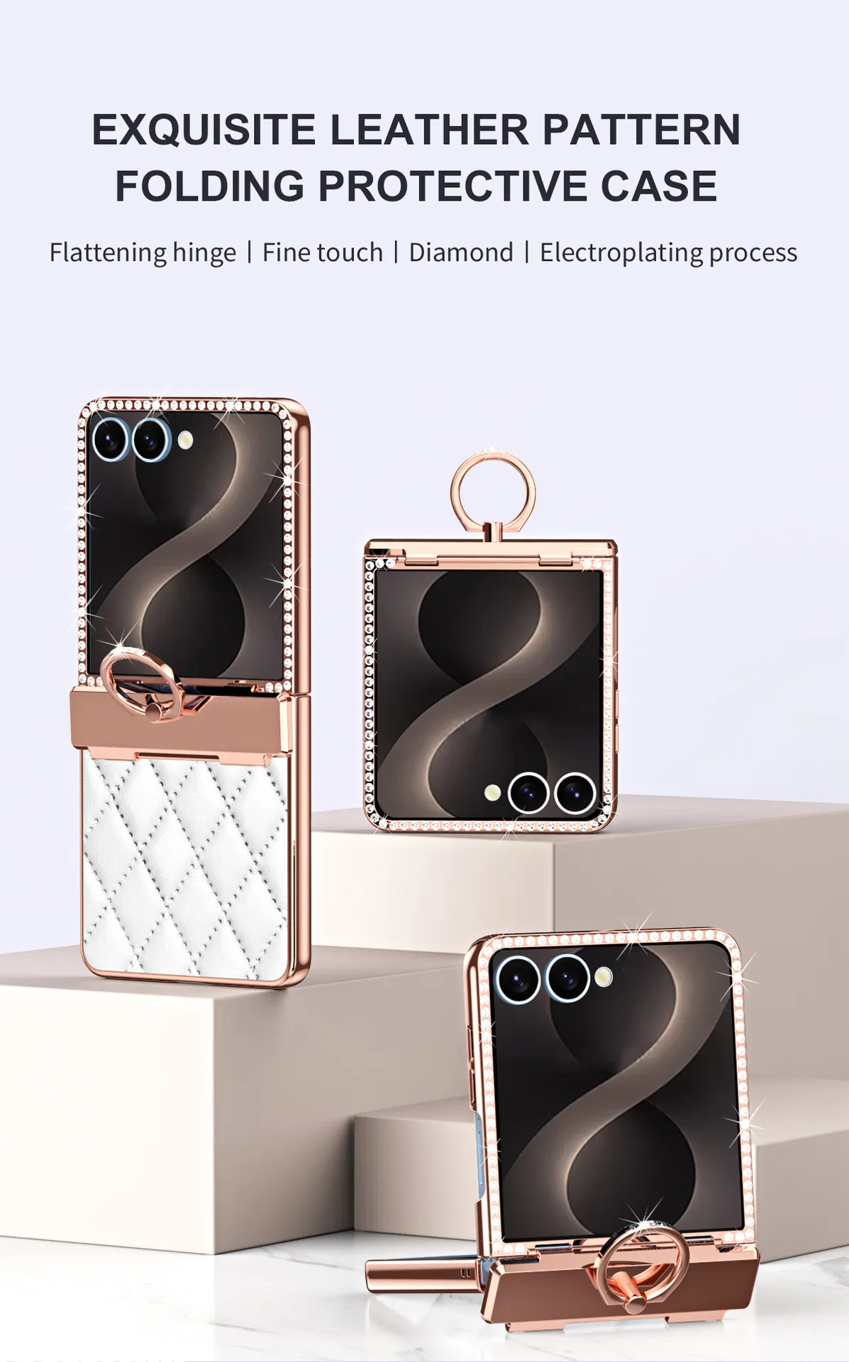 Compatible with Samsung ZFlip 8 phone case, ZFLIP 7 foldable screen diamond-patterned hinge full-coverage drop-proof protective case