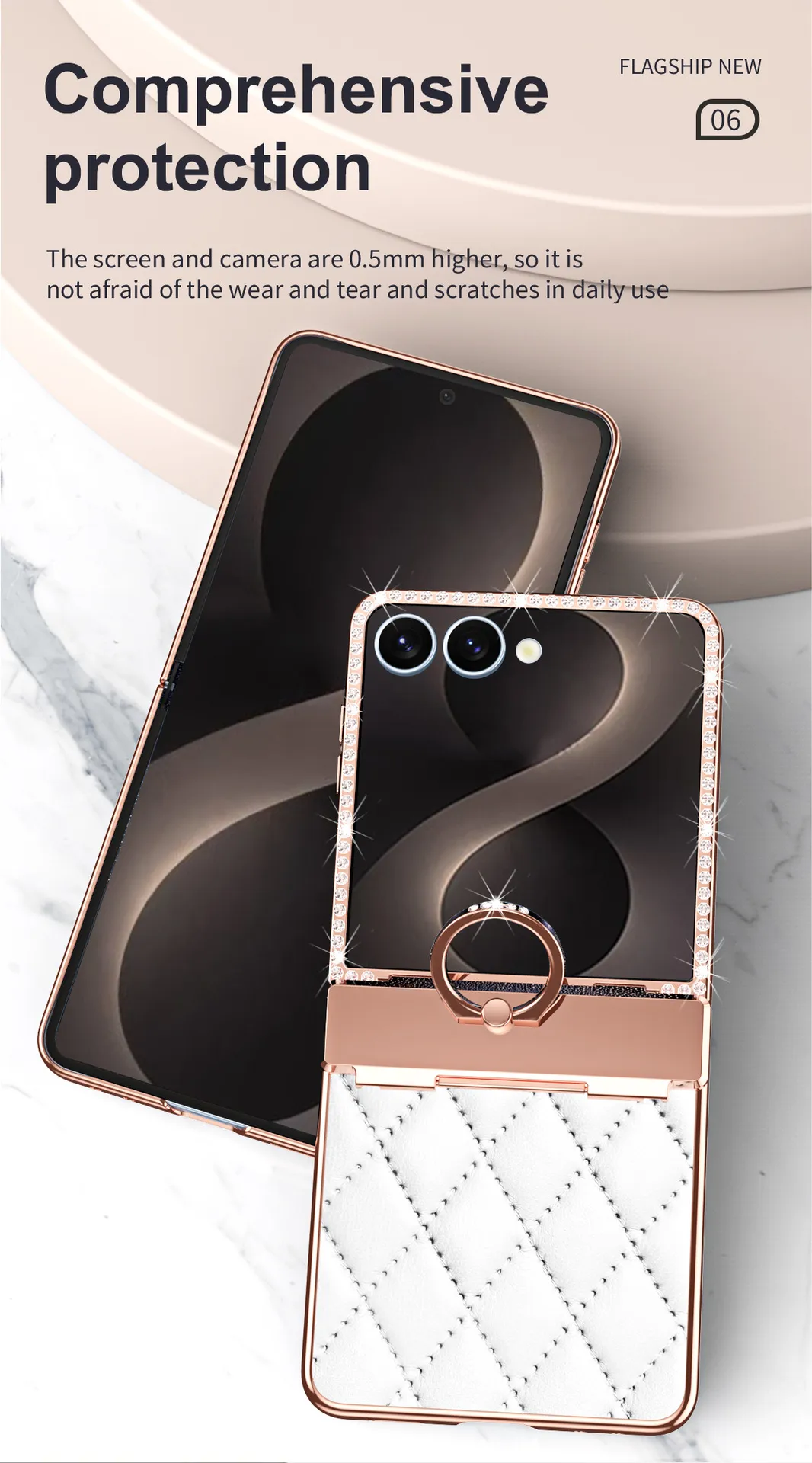 Compatible with Samsung ZFlip 8 phone case, ZFLIP 7 foldable screen diamond-patterned hinge full-coverage drop-proof protective case