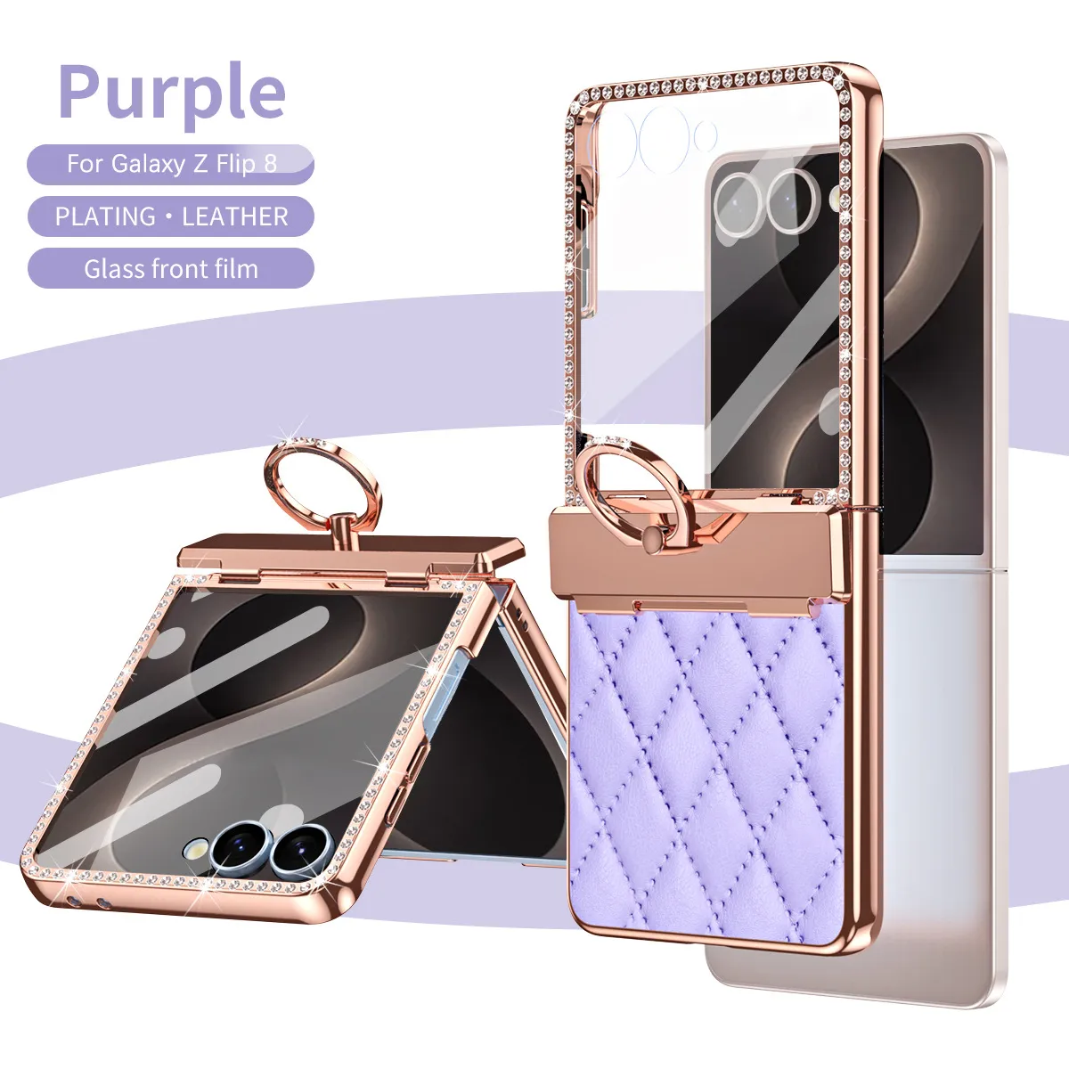 Compatible with Samsung ZFlip 8 phone case, ZFLIP 7 foldable screen diamond-patterned hinge full-coverage drop-proof protective case