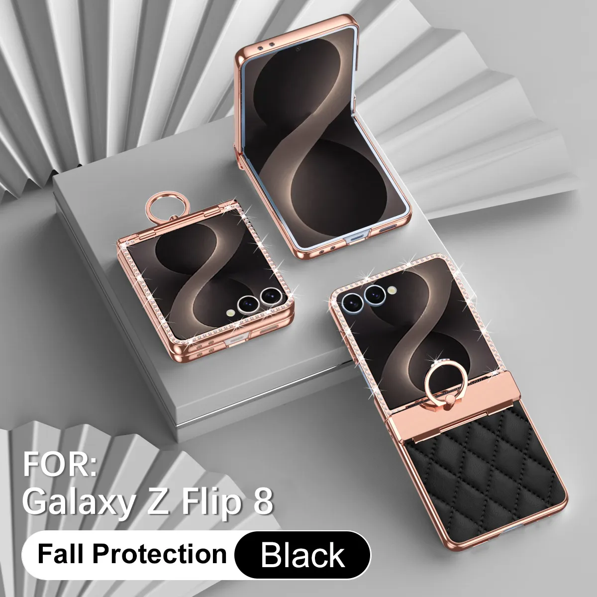 Compatible with Samsung ZFlip 8 phone case, ZFLIP 7 foldable screen diamond-patterned hinge full-coverage drop-proof protective case