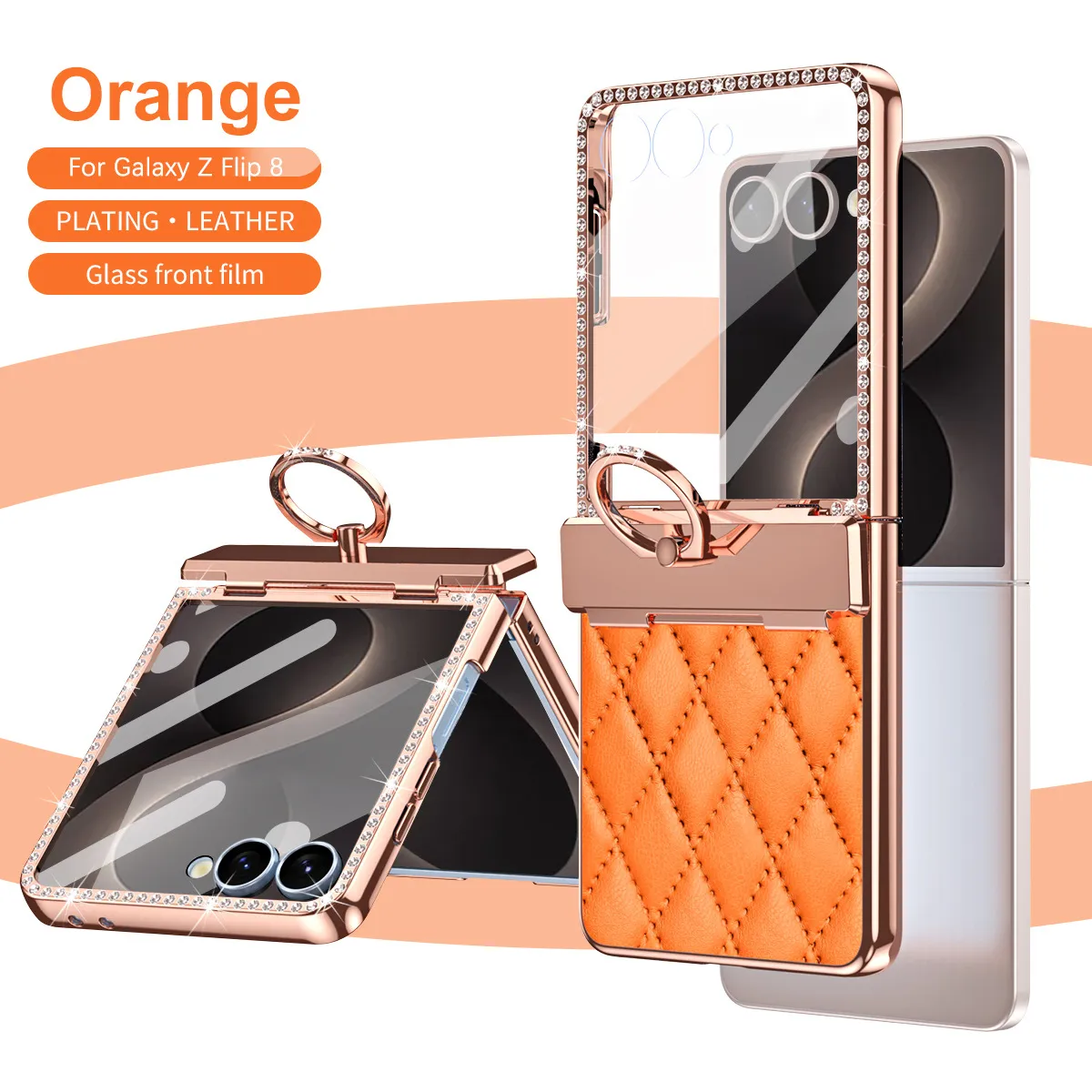 Compatible with Samsung ZFlip 8 phone case, ZFLIP 7 foldable screen diamond-patterned hinge full-coverage drop-proof protective case