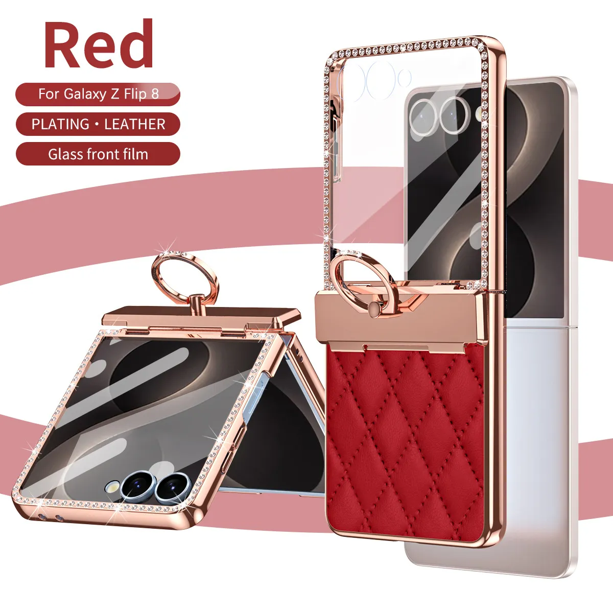 Compatible with Samsung ZFlip 8 phone case, ZFLIP 7 foldable screen diamond-patterned hinge full-coverage drop-proof protective case