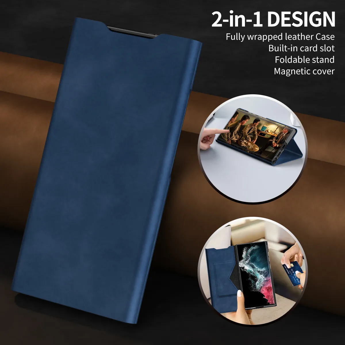 Compatible with Samsung S23 Ultra phone case, S24 magnetic protective leather case, and S22 Plus card slot type full-coverage shockproof case.