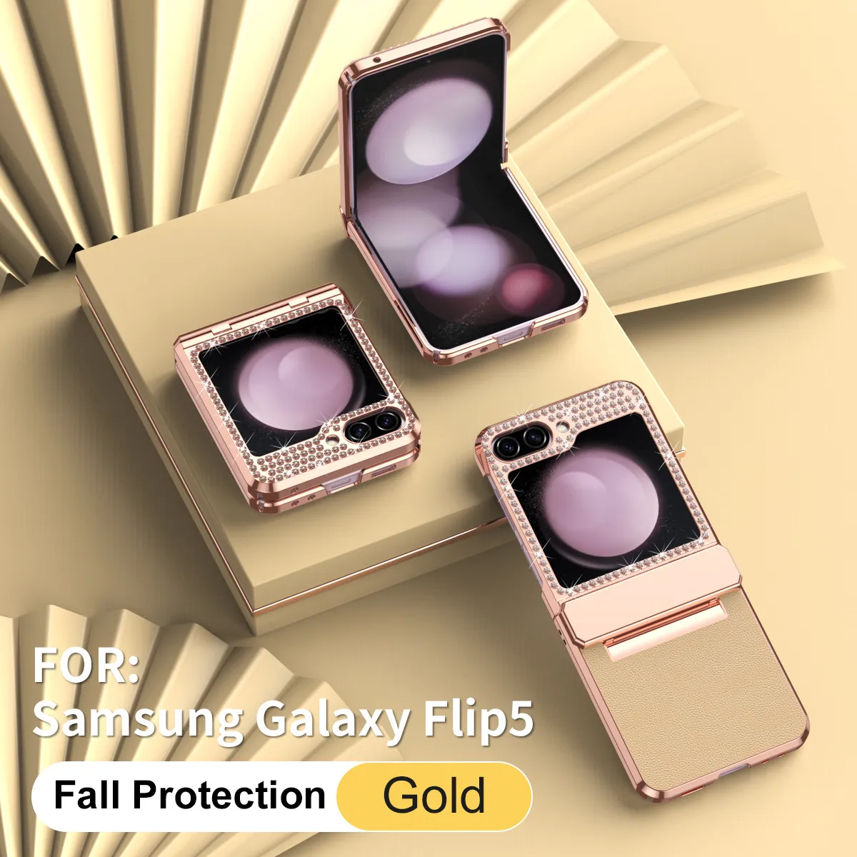 Compatible with Samsung ZFlip FE phone case, ZFLIP 6 foldable screen diamond leather hinge full-coverage drop protection leather