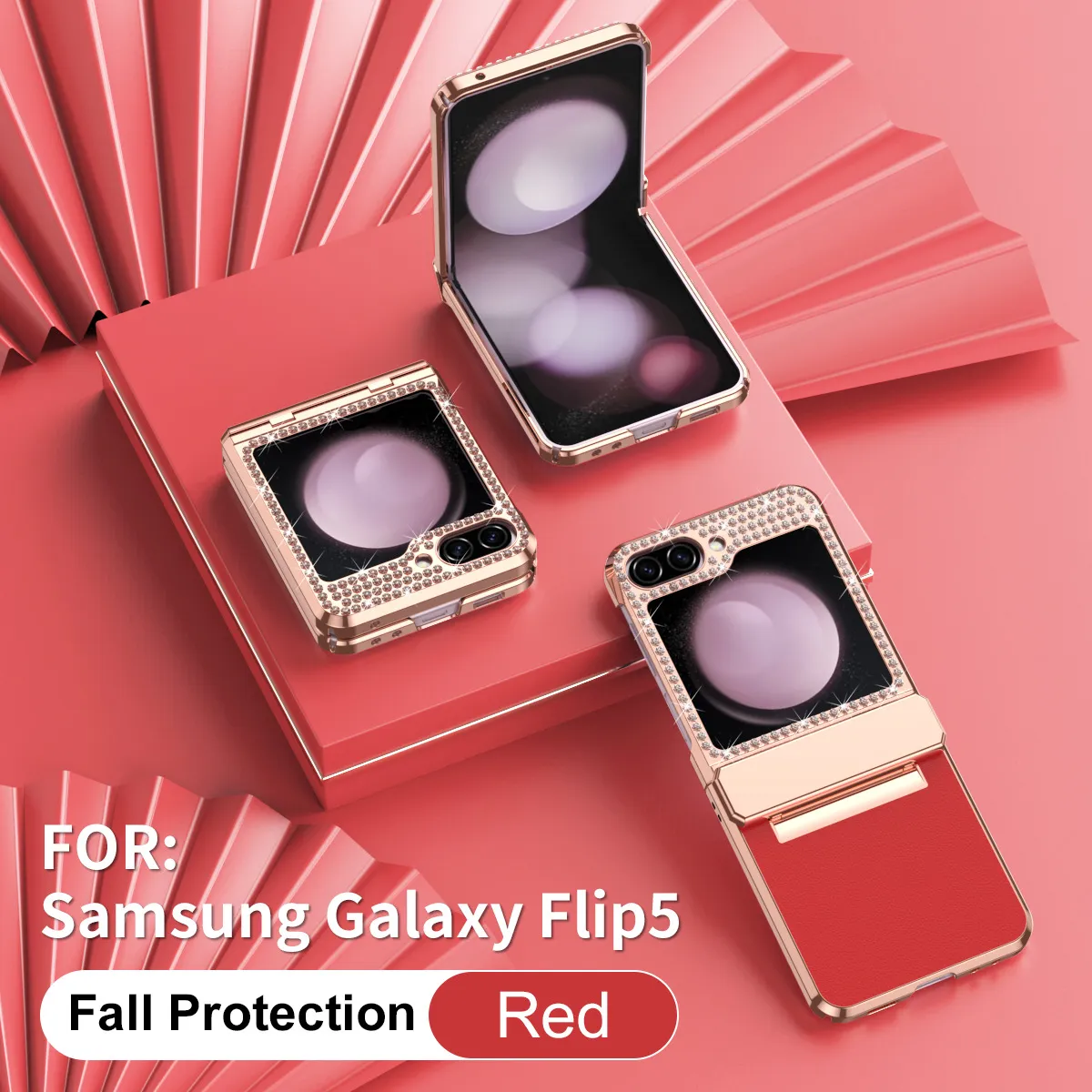 Compatible with Samsung ZFlip FE phone case, ZFLIP 6 foldable screen diamond leather hinge full-coverage drop protection leather