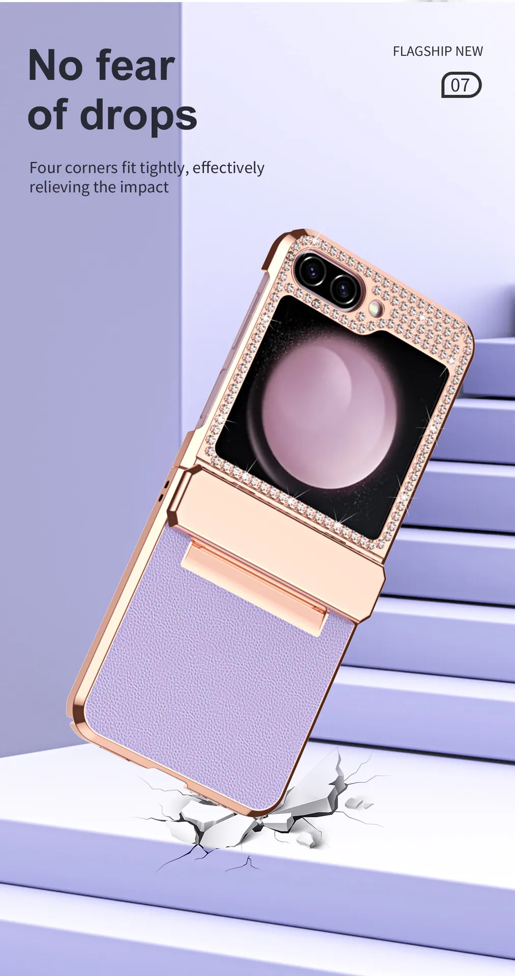 Compatible with Samsung ZFlip FE phone case, ZFLIP 6 foldable screen diamond leather hinge full-coverage drop protection leather