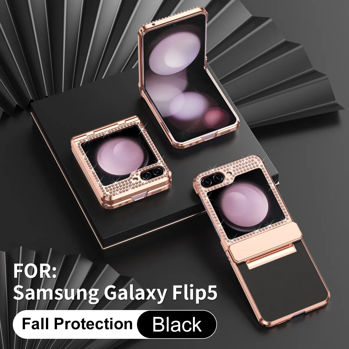 Compatible with Samsung ZFlip FE phone case, ZFLIP 6 foldable screen diamond leather hinge full-coverage drop protection leather