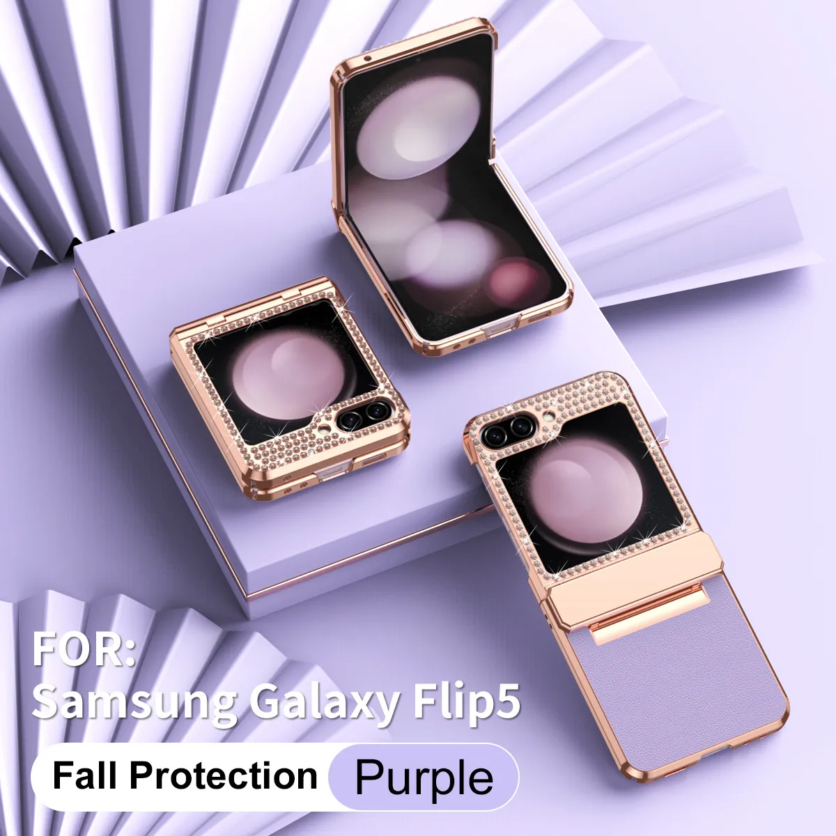 Compatible with Samsung ZFlip FE phone case, ZFLIP 6 foldable screen diamond leather hinge full-coverage drop protection leather