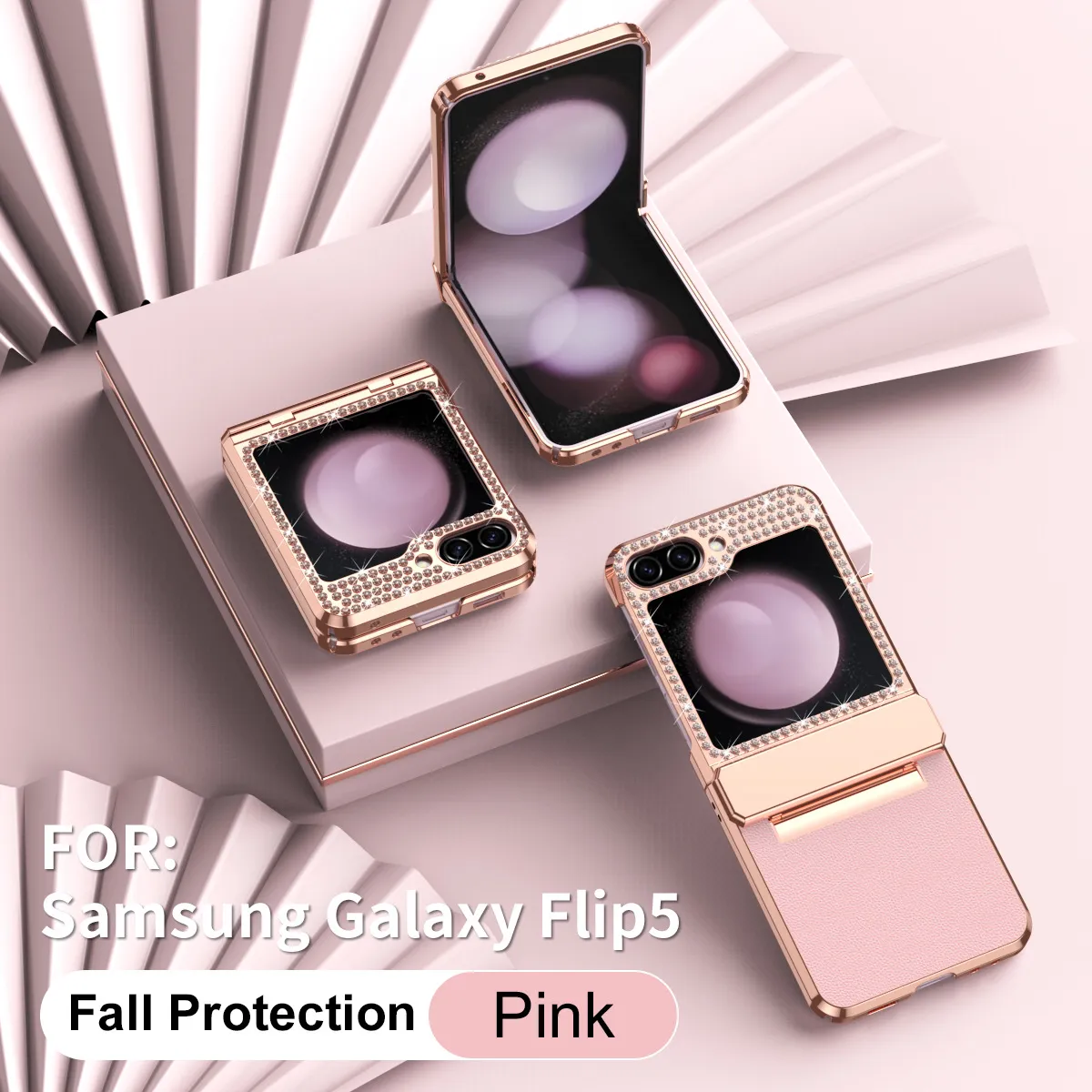 Compatible with Samsung ZFlip FE phone case, ZFLIP 6 foldable screen diamond leather hinge full-coverage drop protection leather