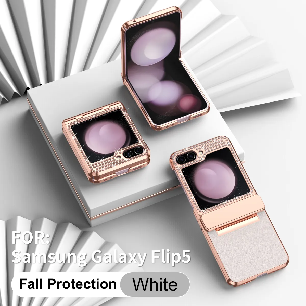 Compatible with Samsung ZFlip FE phone case, ZFLIP 6 foldable screen diamond leather hinge full-coverage drop protection leather