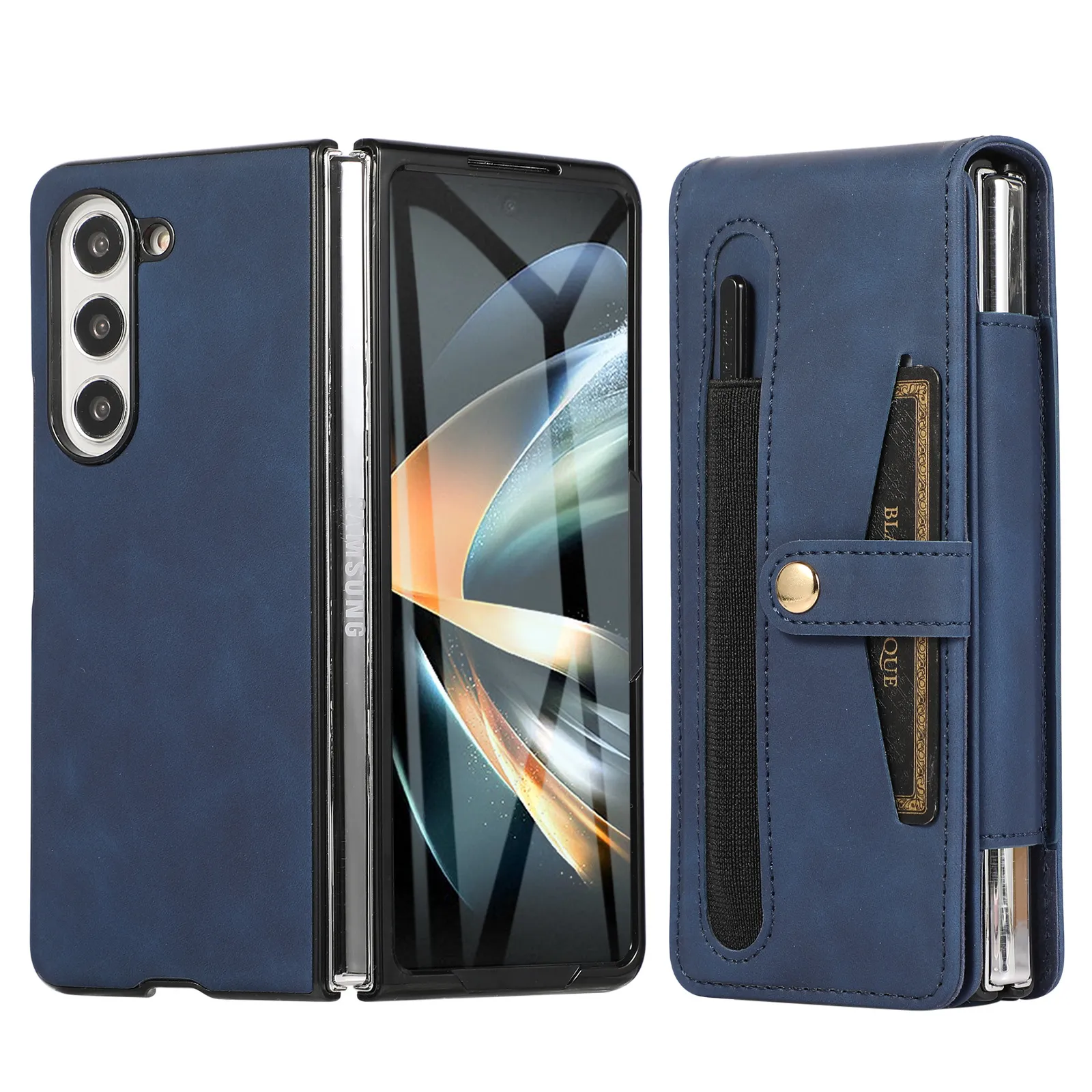 Samsung Fold5 phone case, FOLD4 foldable screen magnetic protective case, solid color outdoor full-coverage anti-drop leather case.