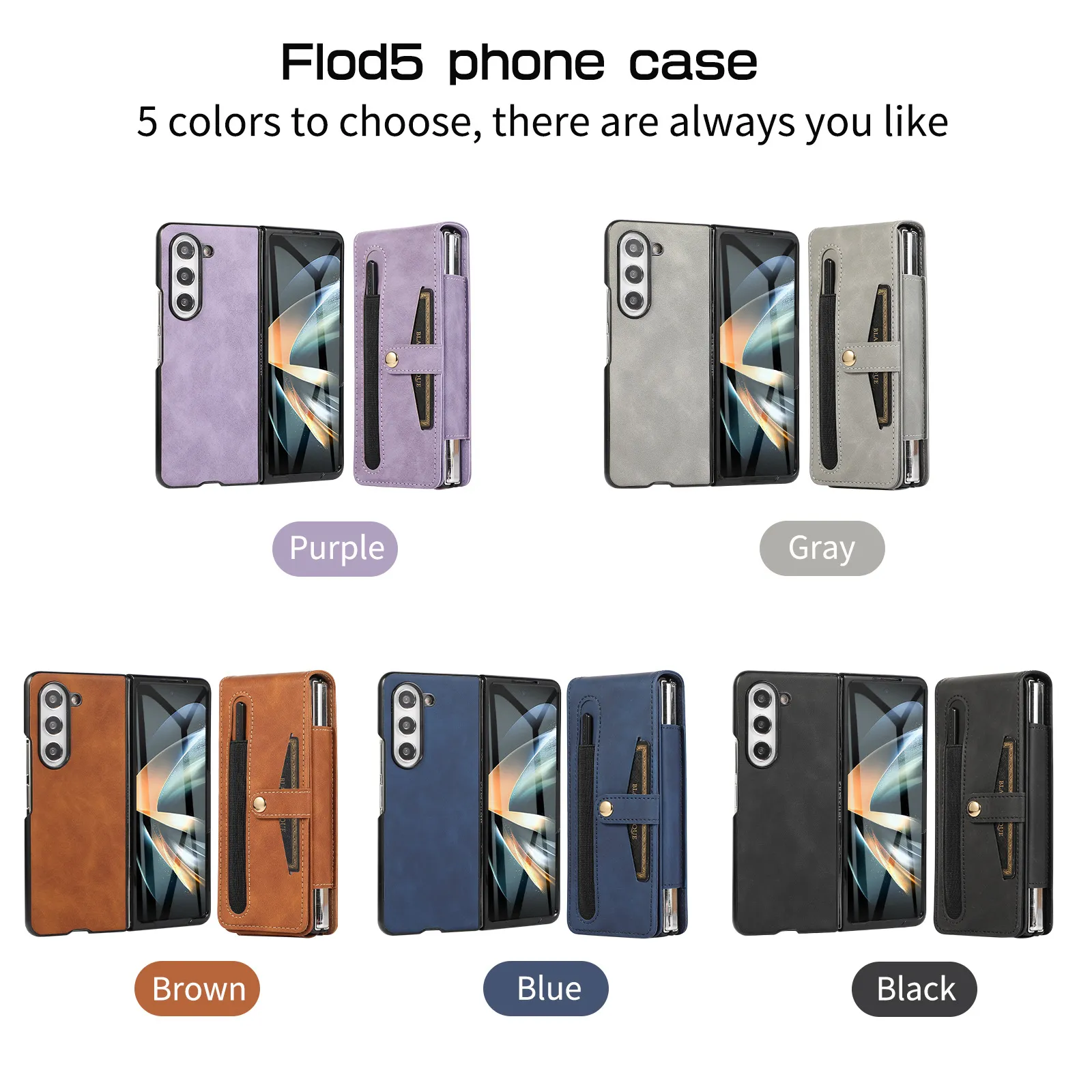 Samsung Fold5 phone case, FOLD4 foldable screen magnetic protective case, solid color outdoor full-coverage anti-drop leather case.