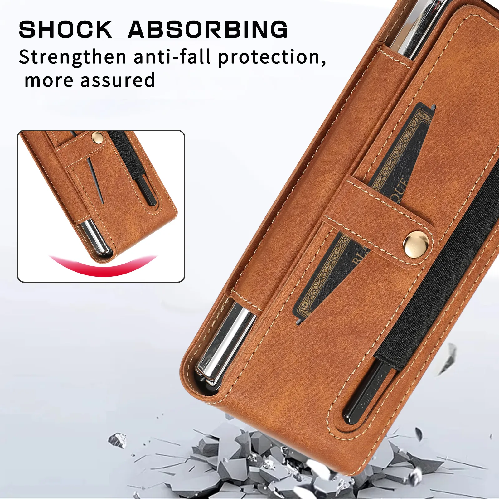 Samsung Fold5 phone case, FOLD4 foldable screen magnetic protective case, solid color outdoor full-coverage anti-drop leather case.