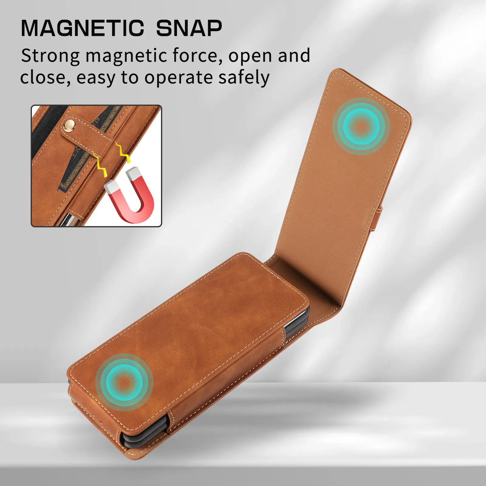Samsung Fold5 phone case, FOLD4 foldable screen magnetic protective case, solid color outdoor full-coverage anti-drop leather case.