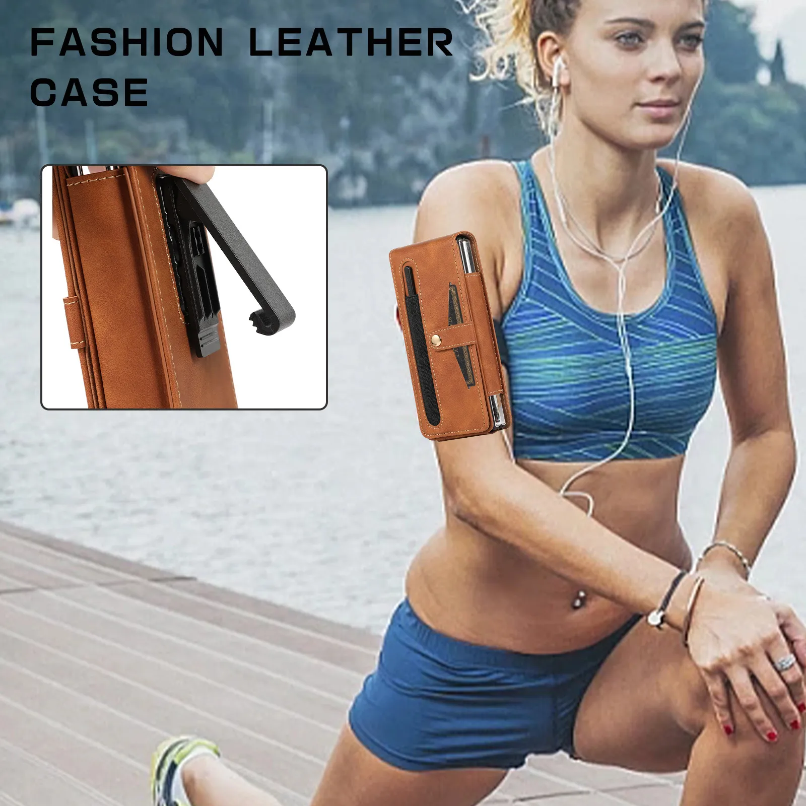 Samsung Fold5 phone case, FOLD4 foldable screen magnetic protective case, solid color outdoor full-coverage anti-drop leather case.