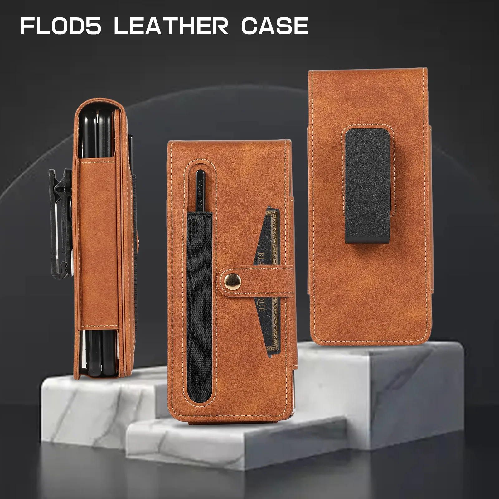 Samsung Fold5 phone case, FOLD4 foldable screen magnetic protective case, solid color outdoor full-coverage anti-drop leather case.