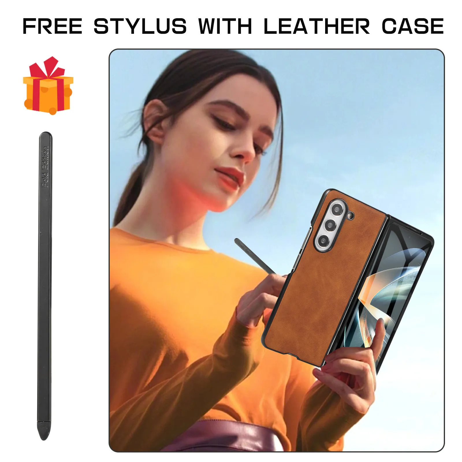 Samsung Fold5 phone case, FOLD4 foldable screen magnetic protective case, solid color outdoor full-coverage anti-drop leather case.
