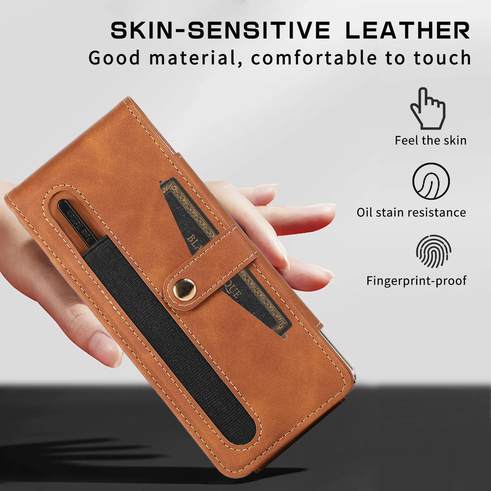 Samsung Fold5 phone case, FOLD4 foldable screen magnetic protective case, solid color outdoor full-coverage anti-drop leather case.