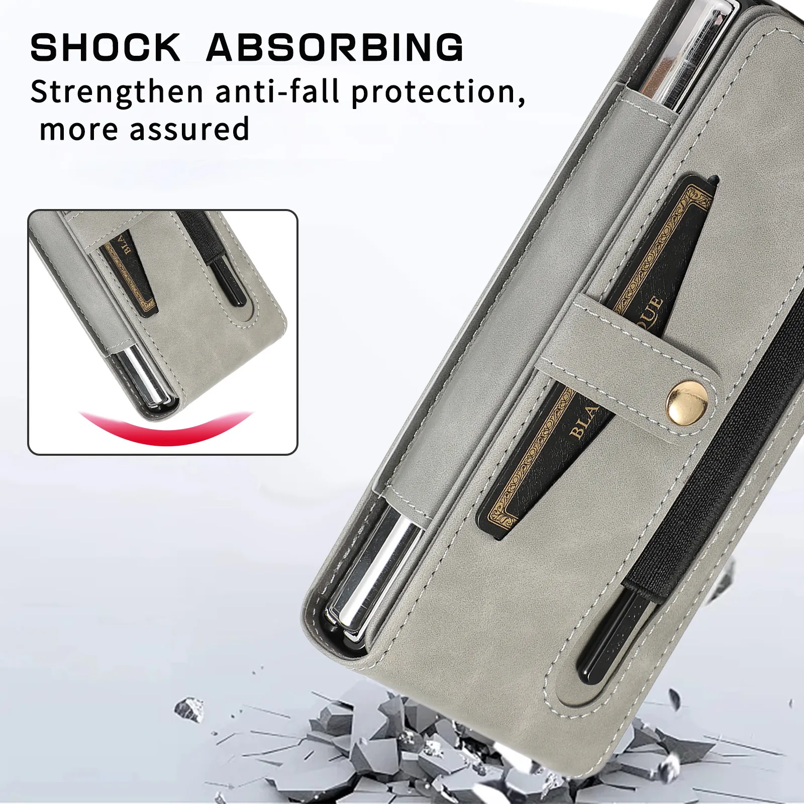 Samsung Fold5 phone case, FOLD4 foldable screen magnetic protective case, solid color outdoor full-coverage anti-drop leather case.