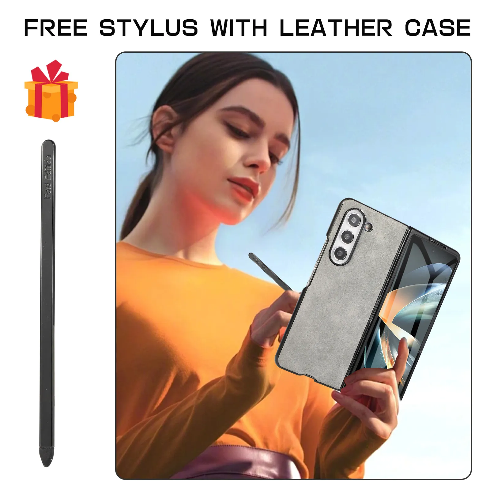 Samsung Fold5 phone case, FOLD4 foldable screen magnetic protective case, solid color outdoor full-coverage anti-drop leather case.